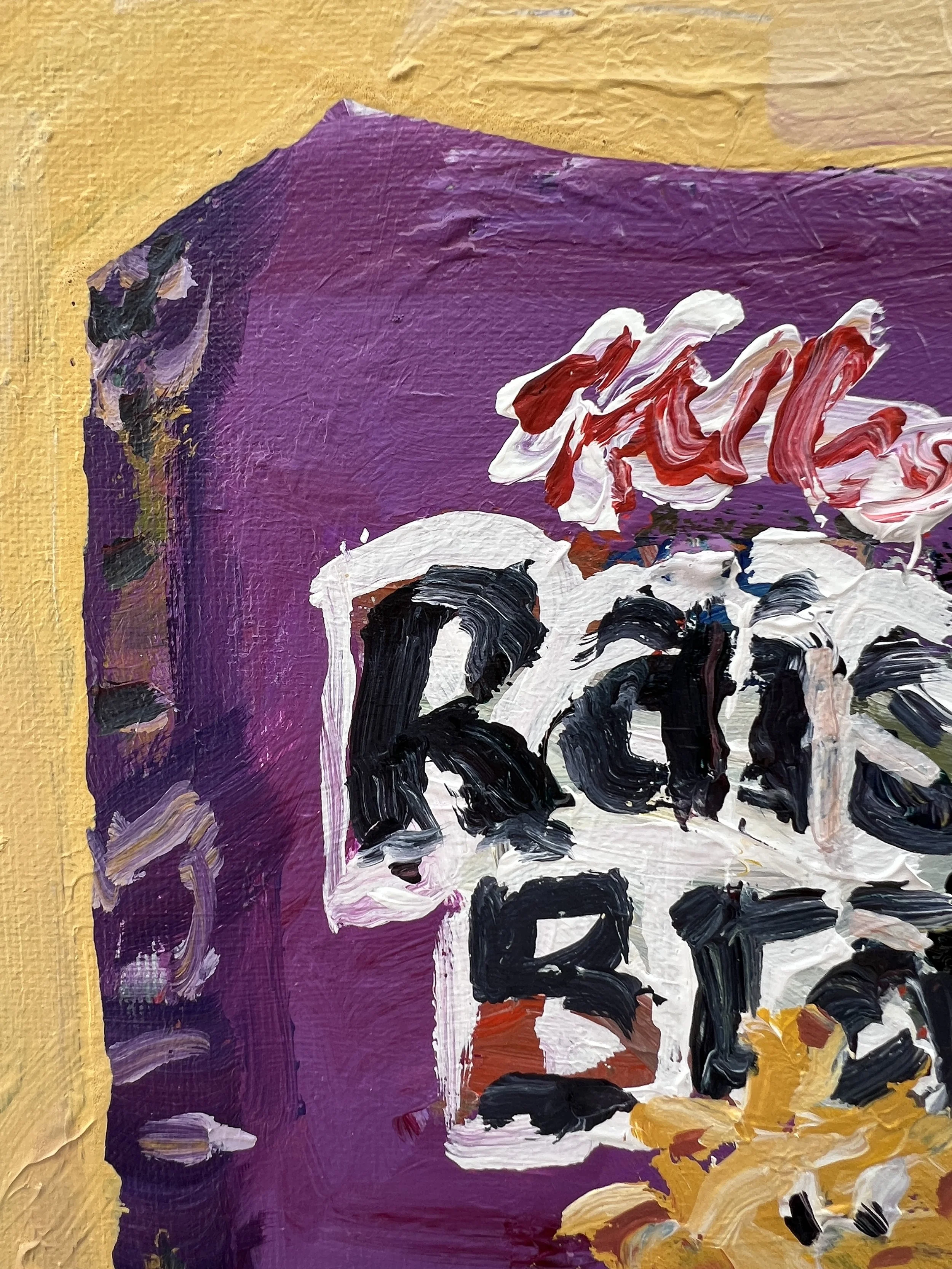 Detail view of Loose expressive original painting of Raisin Bran cereal box