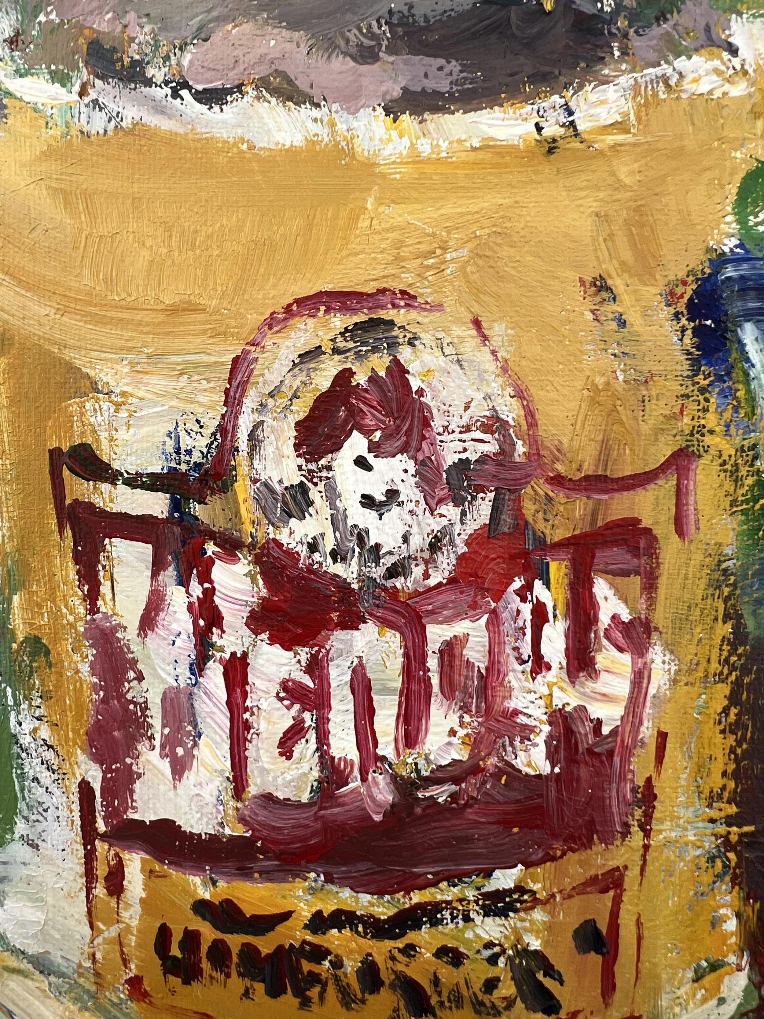 Bold expressive painting of Wendy's red cup with chocolate Frosty, acrylics on 14x11 canvas - close up 2