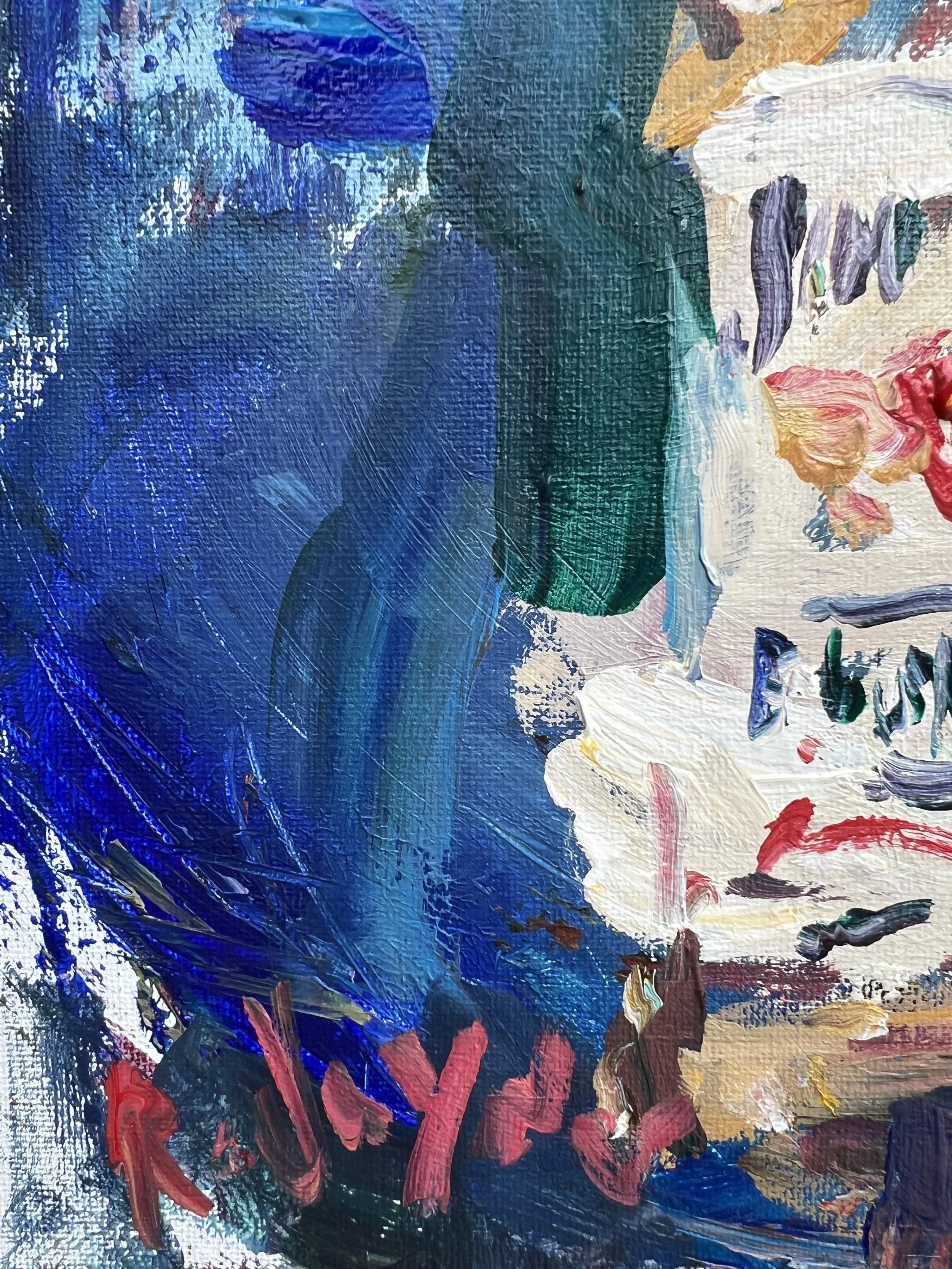 Bold, expressive painting featuring a Jim Beam bourbon bottle, close up 4