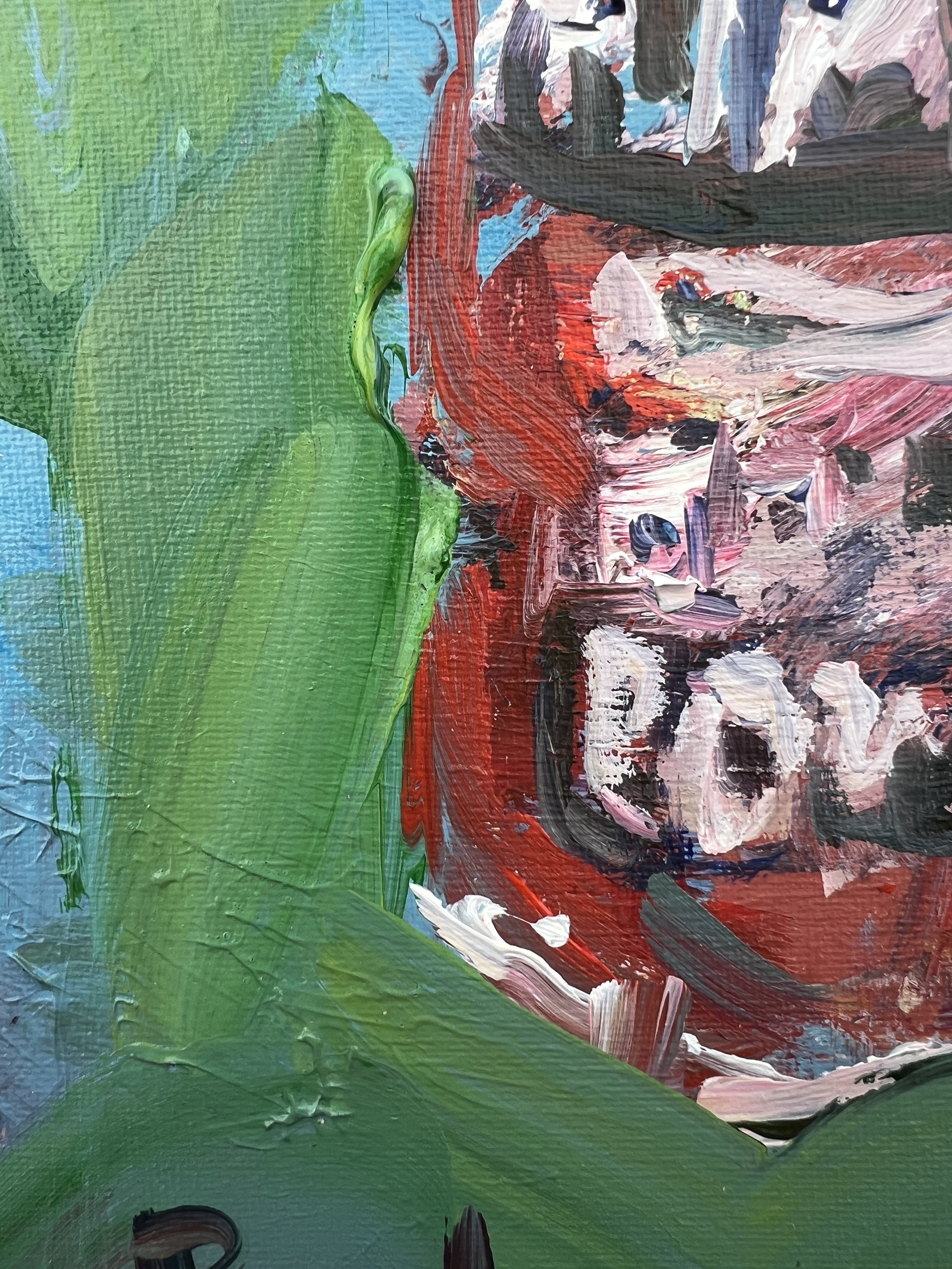 Brushwork detail of Loose expressive acrylic painting of a Rumford baking powder can