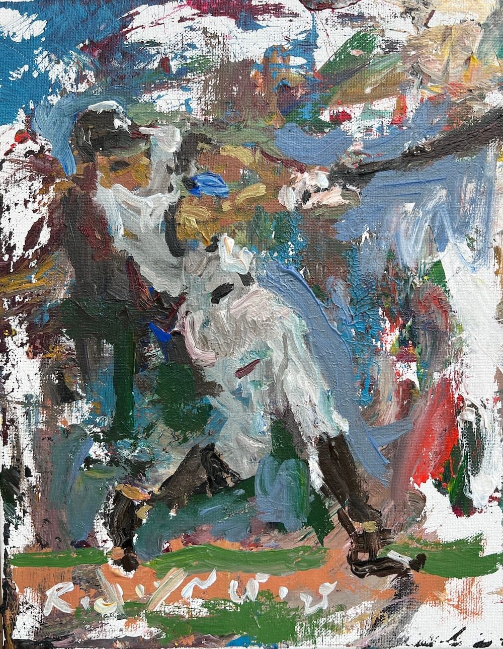 Loose painting of Yankees slugger Aaron Judge in pinstripes with dynamic composition
