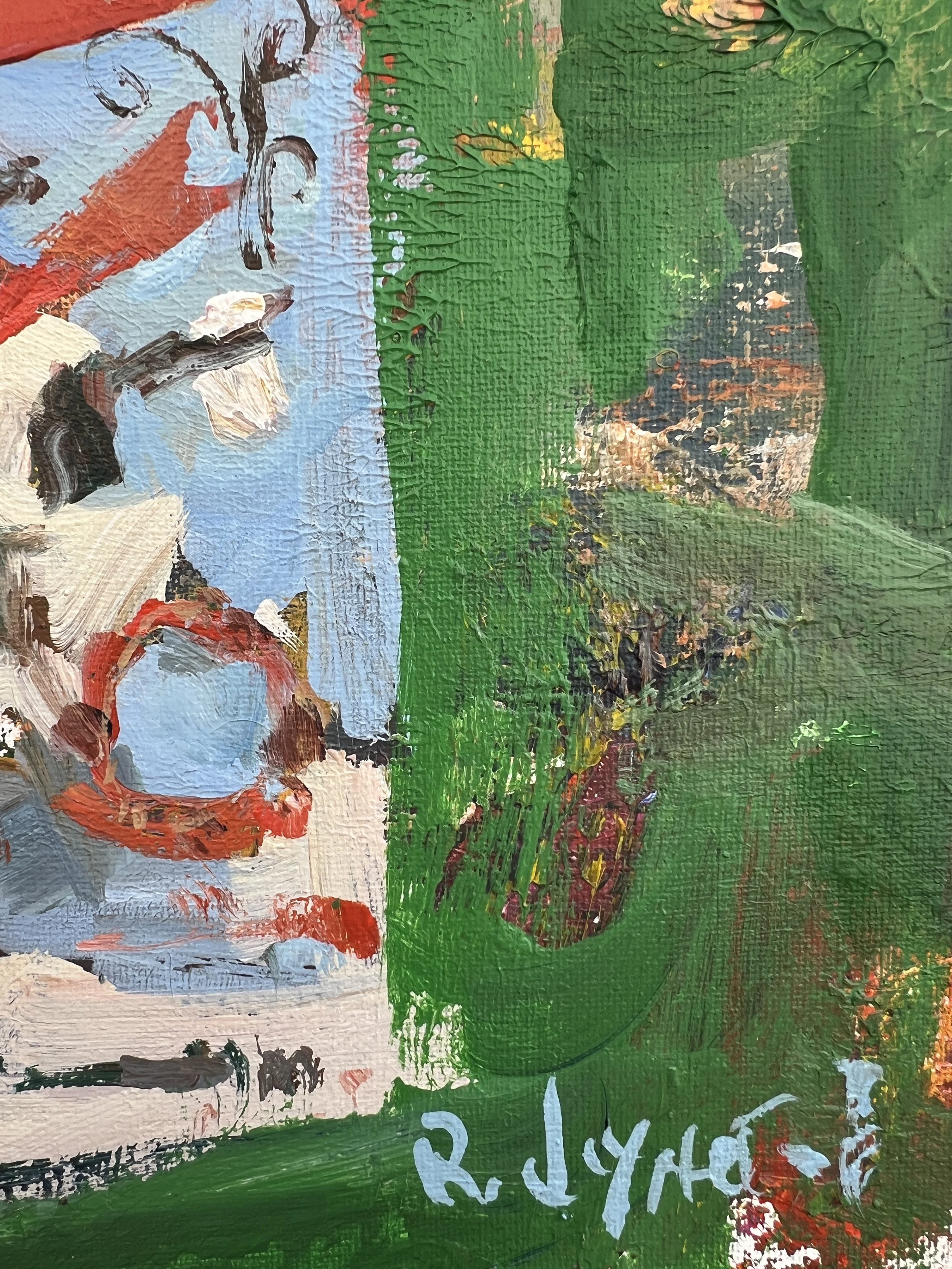 Texture detail of Loose expressive acrylic painting of a Trader Joe’s egg nog carton