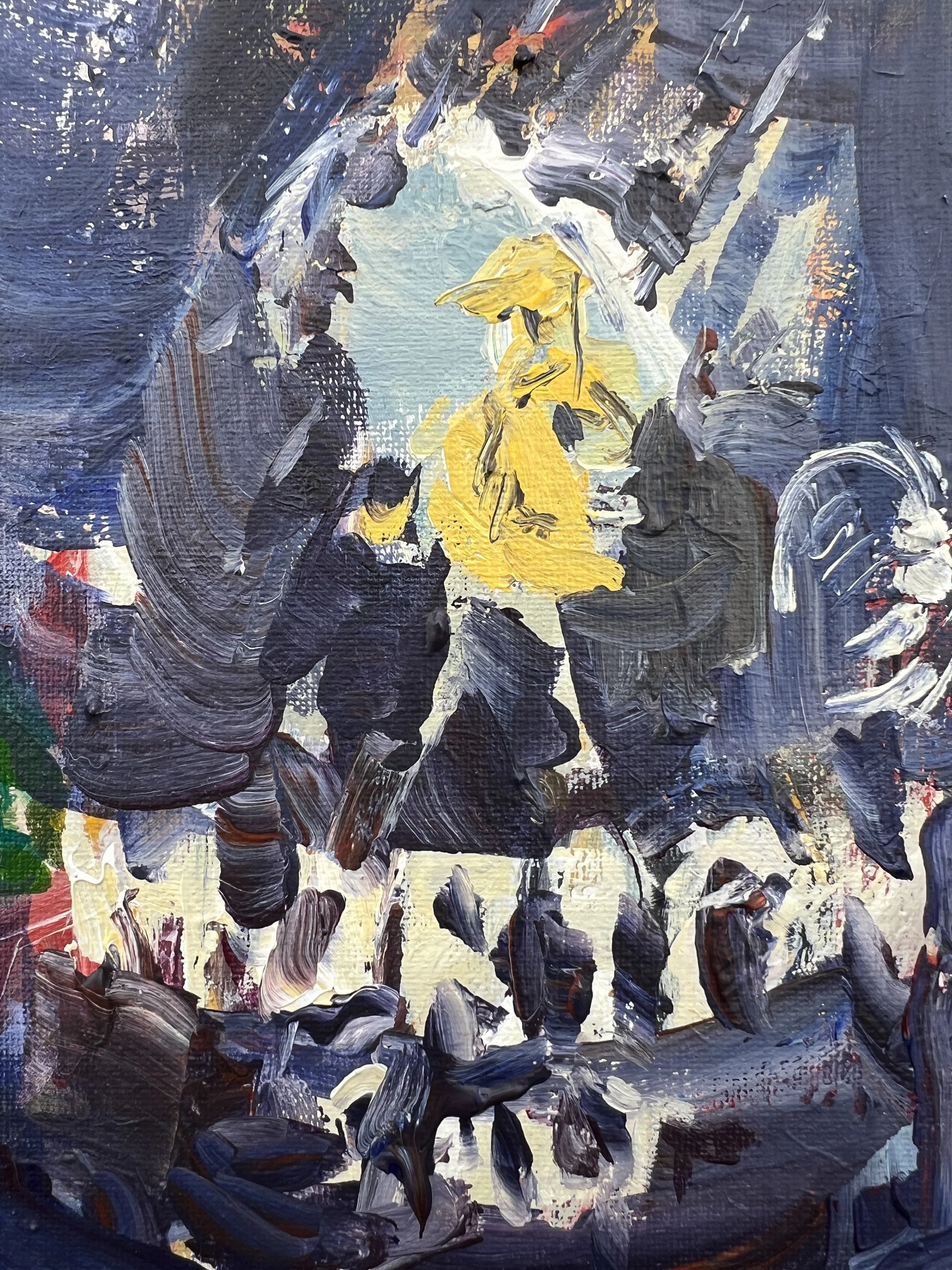 Brushwork detail of Bold expressive painting of Morton Salt blue canister