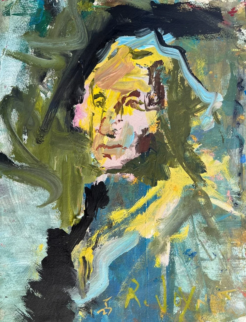 Loose, expressive portrait of George Washington with patriotic tones and dynamic strokes