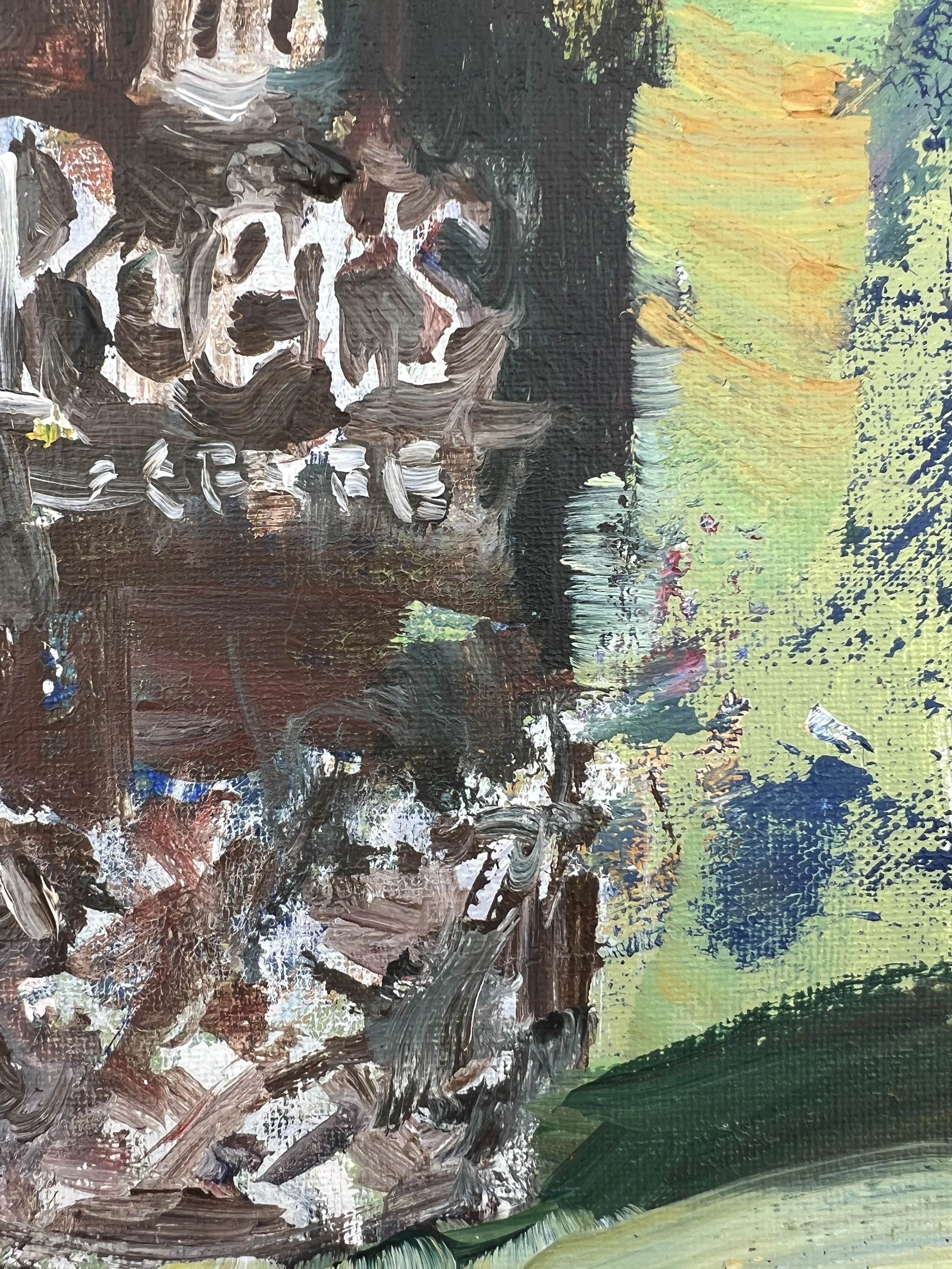 Bold expressive painting of Peet's Coffee brown cup with logo, acrylics on 12x9 canvas - close up 4