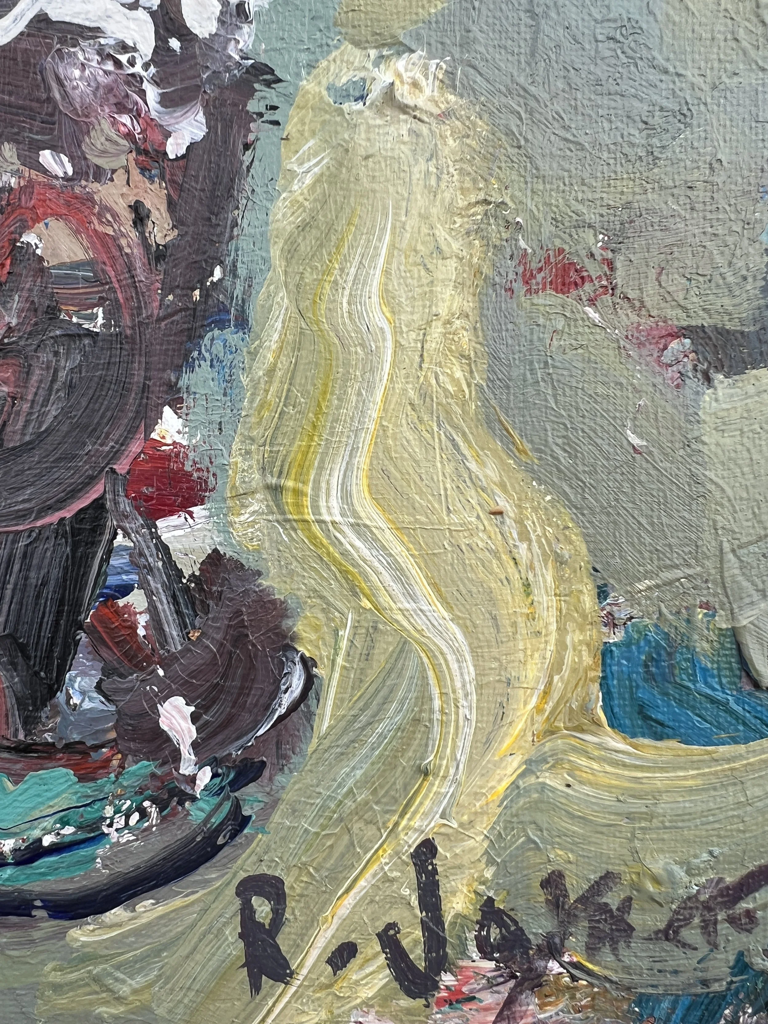 Texture detail of Loose expressive original painting of Coca-Cola glass bottle