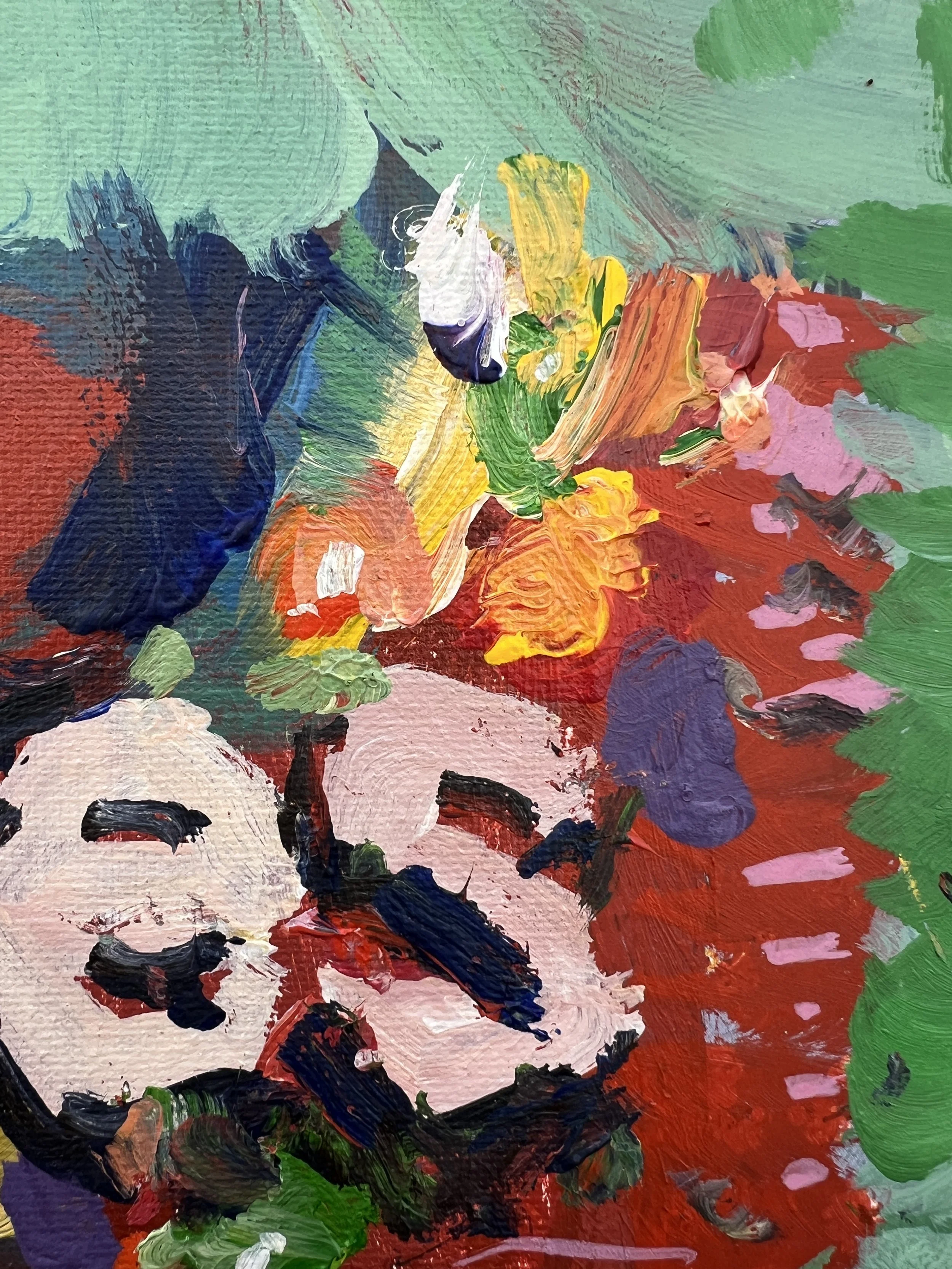 Brushwork detail of Vibrant expressive painting of Skittles Original candy