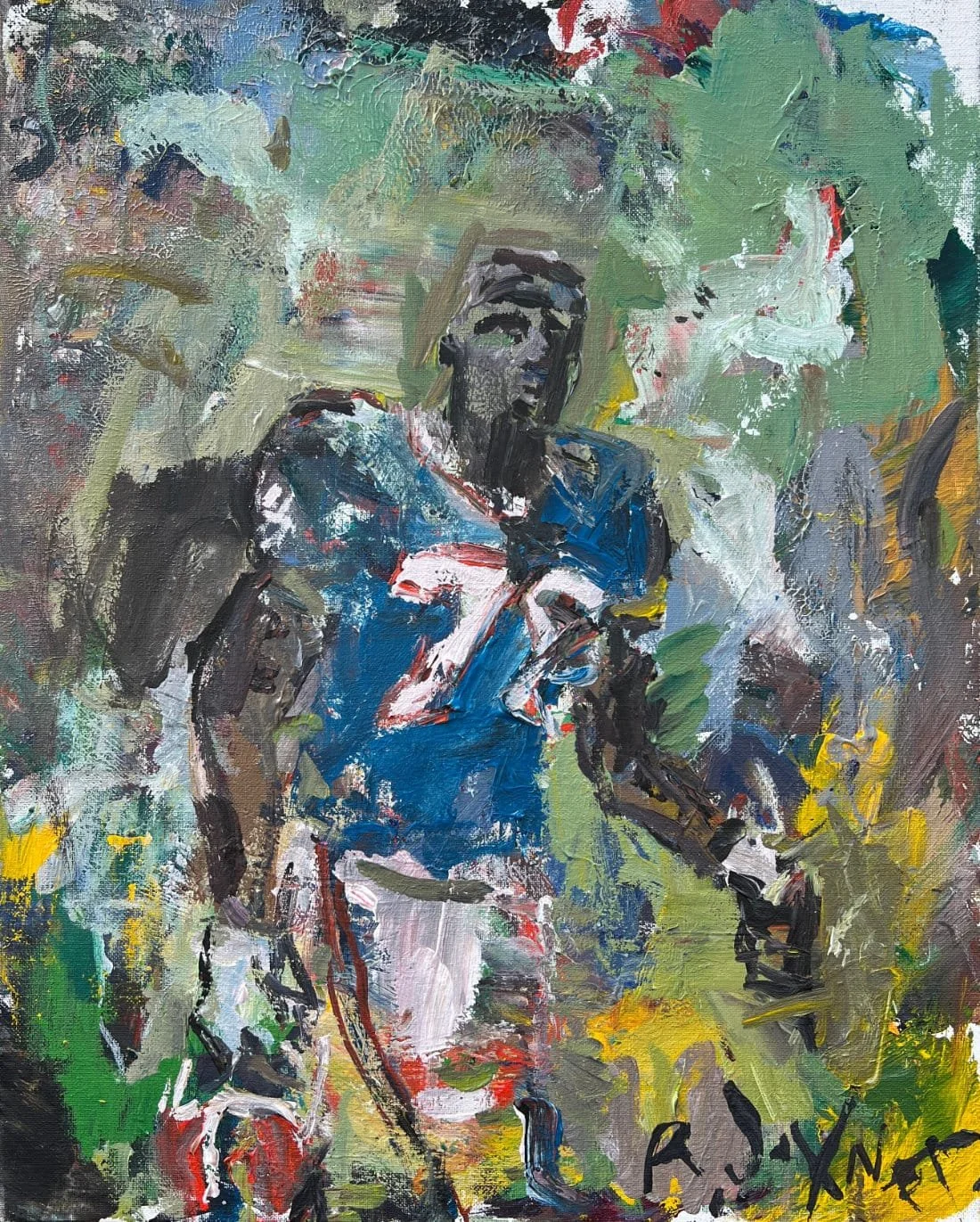 Bruce Smith Buffalo Bills portrait without helmet original painting, acrylic artwork by Robert Joyner