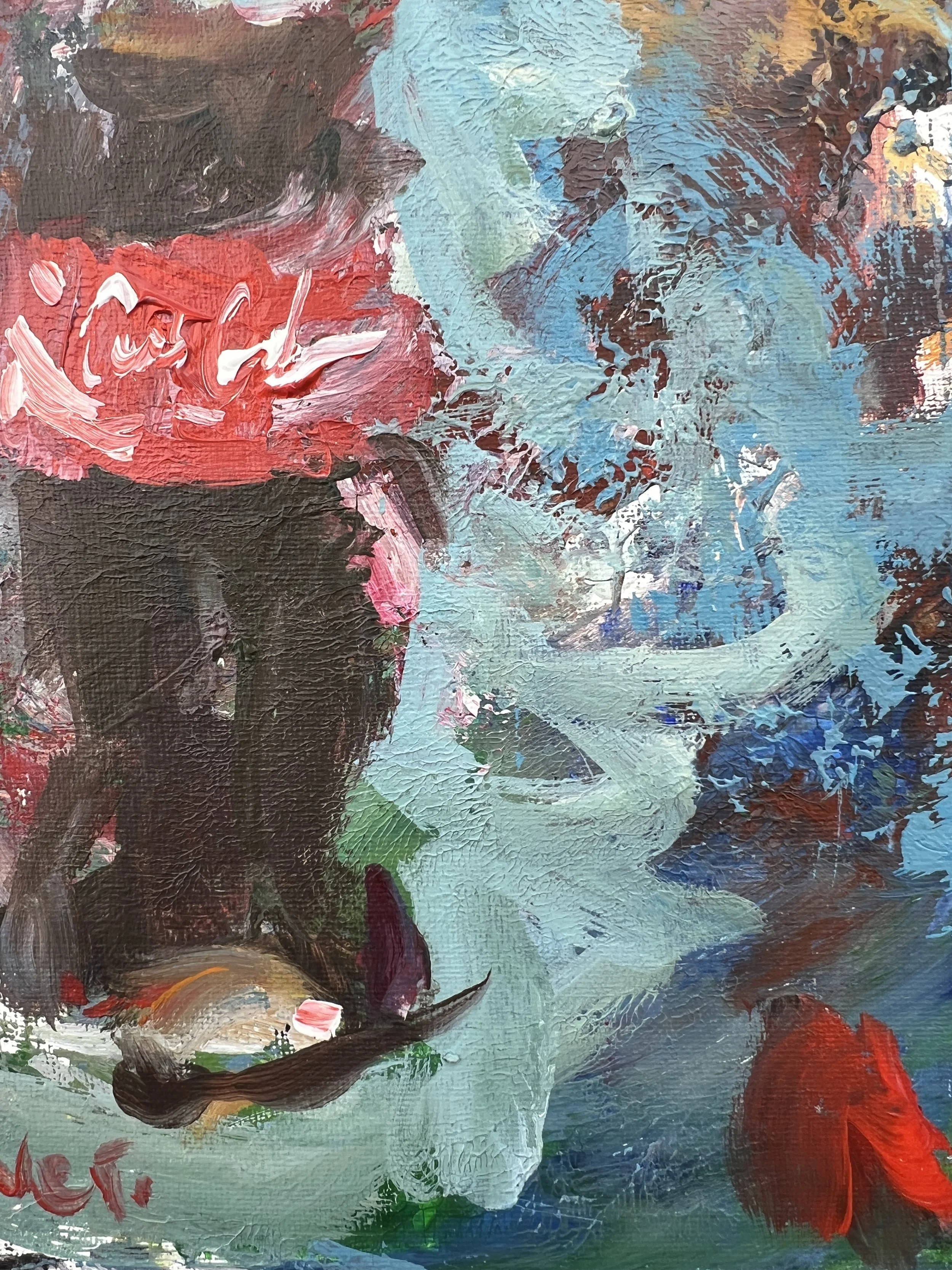 Texture detail of Bold expressive painting of Coca-Cola glass bottle