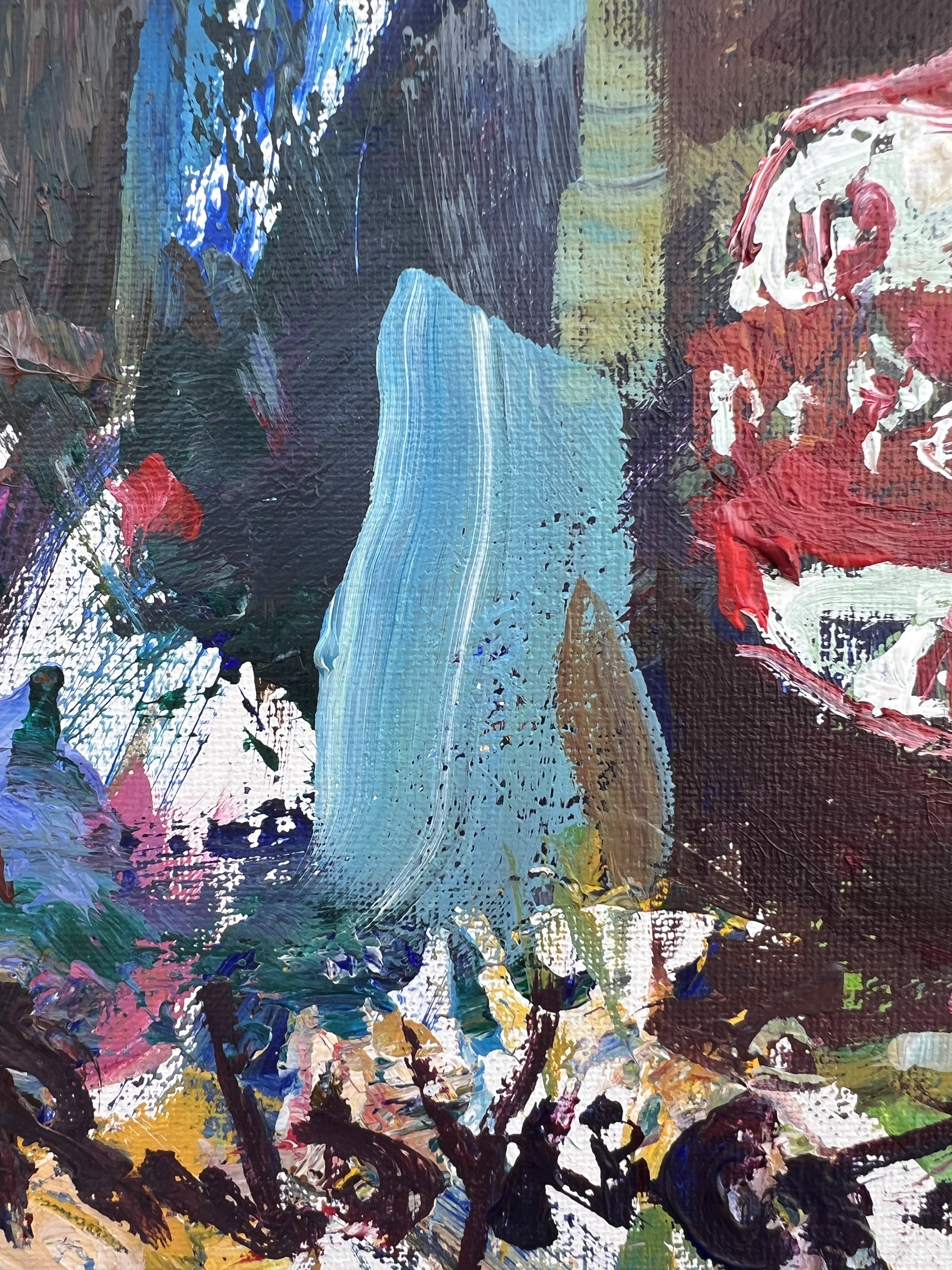 Bold, expressive still life featuring a vintage Dr Pepper bottle painting close up 3