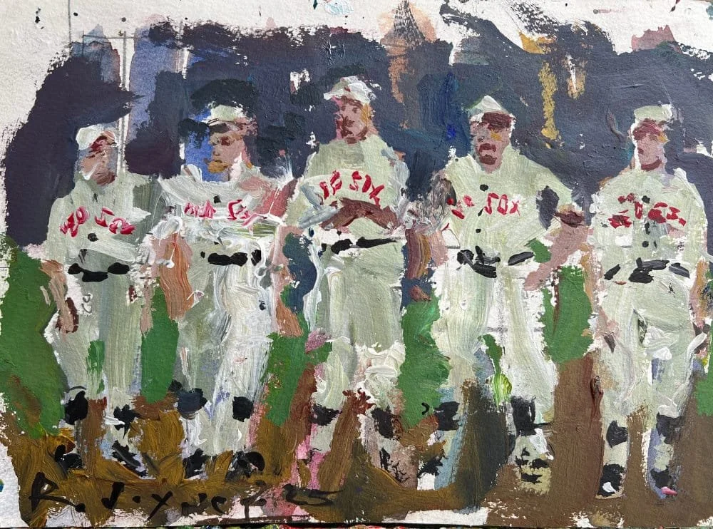 Loose, unique painting of Boston Red Sox Baseball legends
