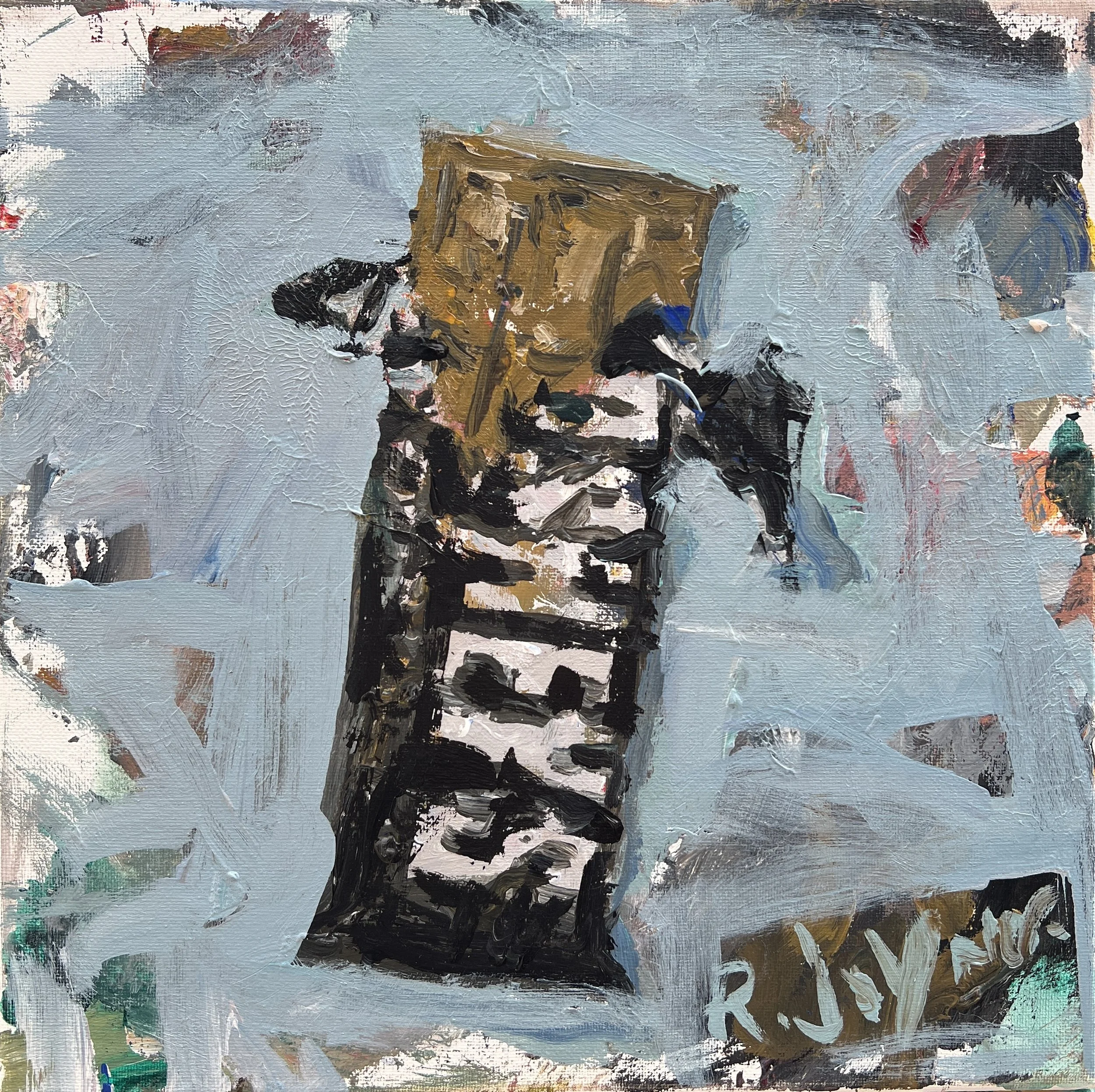 Loose expressive original painting of Hershey's chocolate bar in brown and silver wrapper on canvas - kitchen wall art