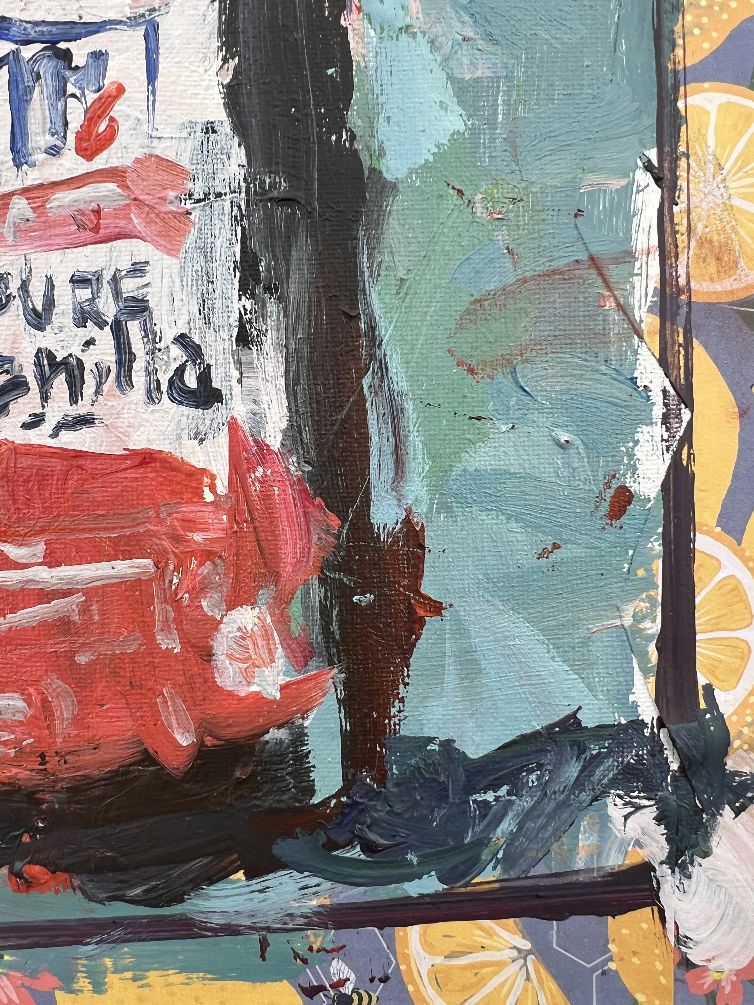 Brushwork detail of McCormick Pure Vanilla Extract brown bottle original painting