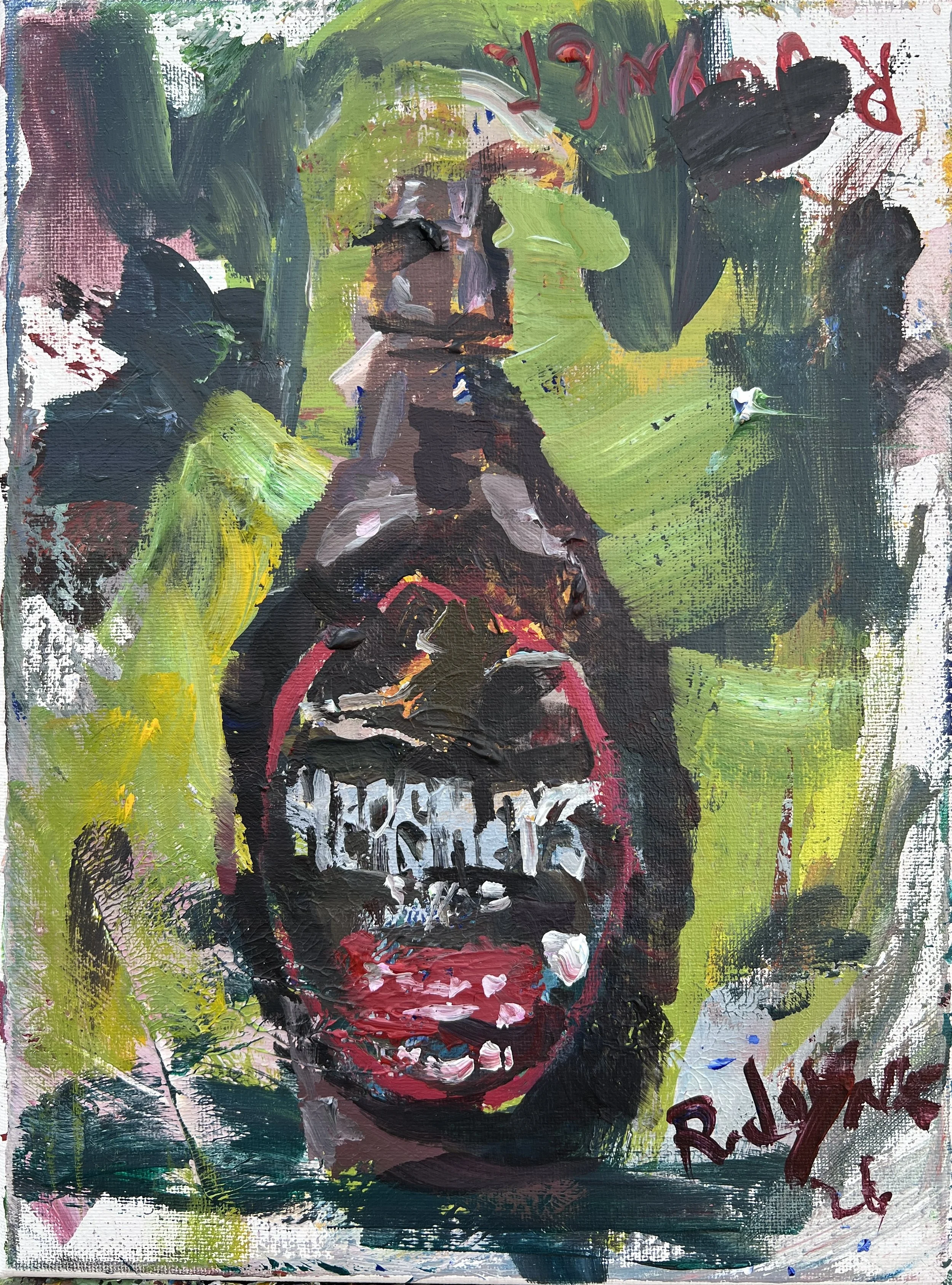 Bold, expressive painting featuring a bottle of Hershey's chocolate syrup rendered in rich, painterly brushwork.