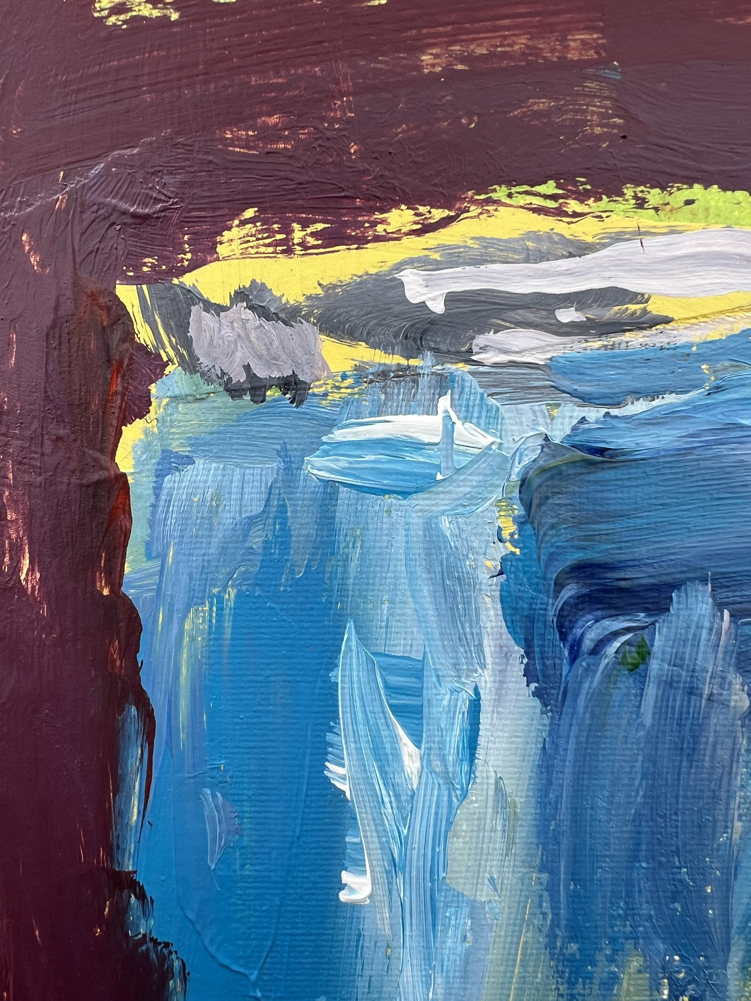 Detail view of Bold expressive original painting of a Red Bull Sugar Free can