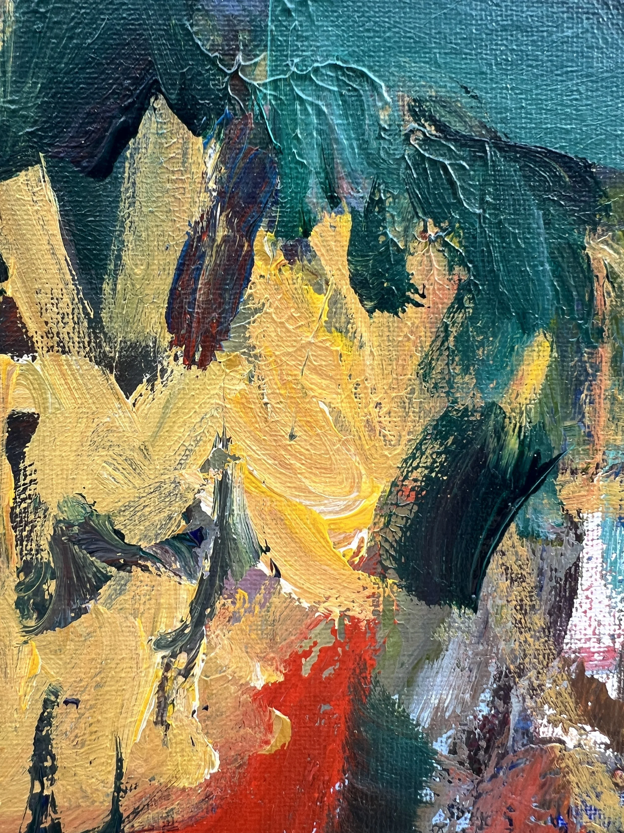 Close-up detail of Loose expressive original painting of McDonald's french fries