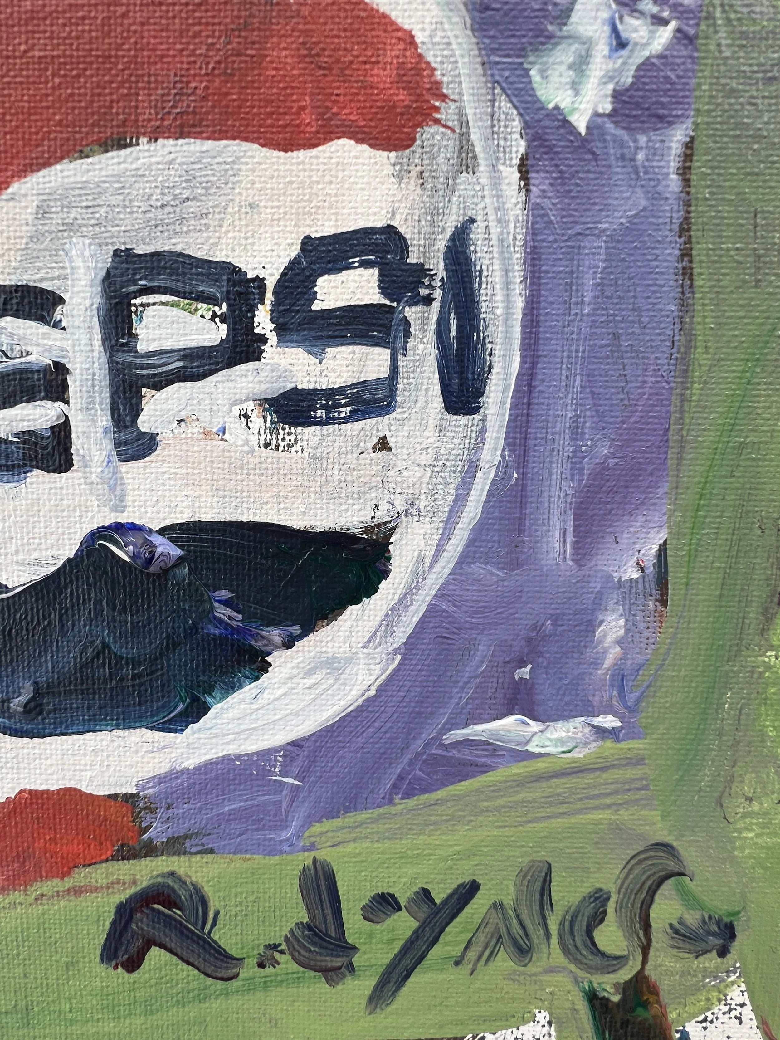 Brushwork detail of Loose expressive original painting of Pepsi Cola six-pack bottles