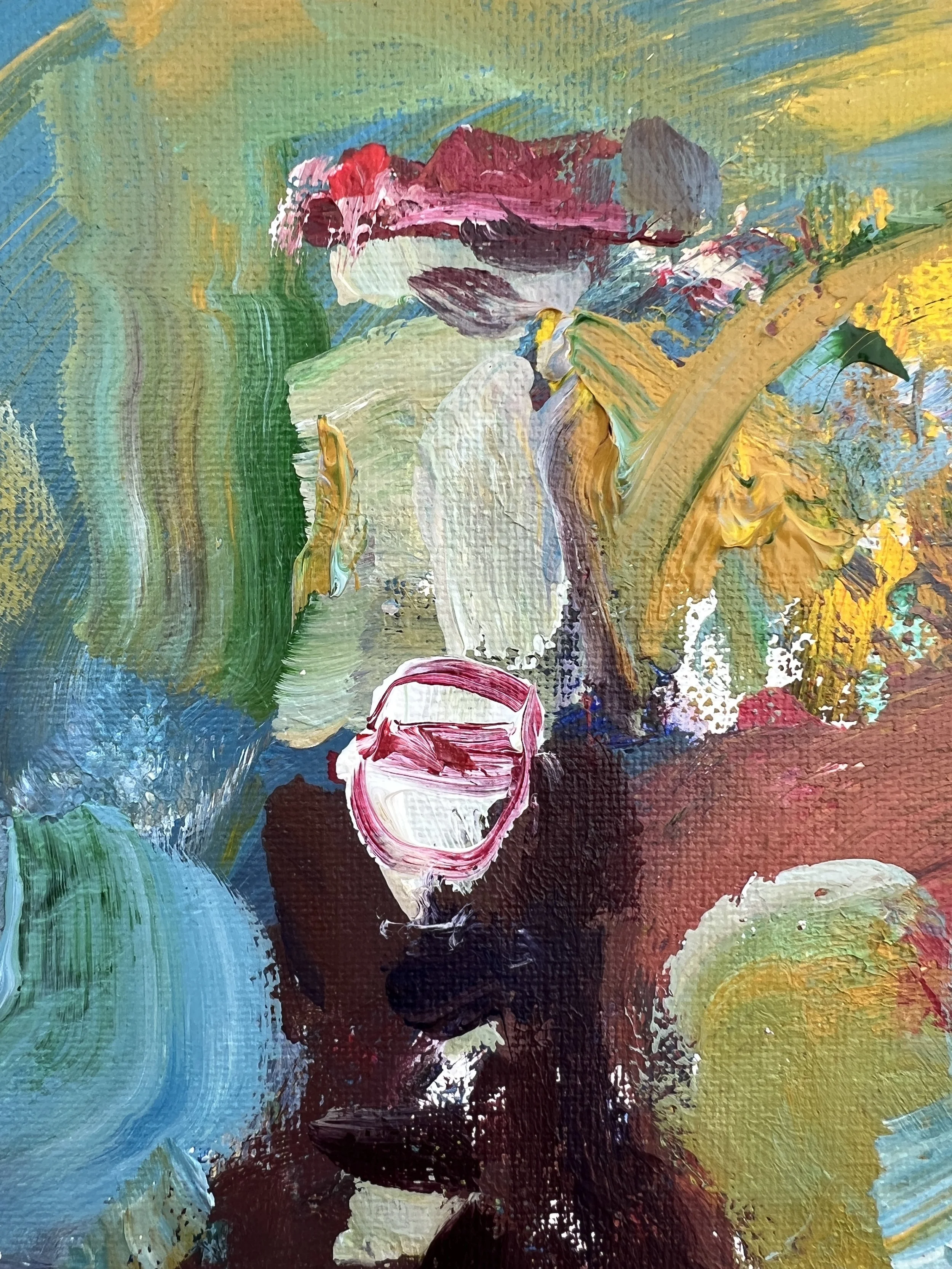 Bold, expressive still life featuring a vintage Dr Pepper bottle painting close up 1