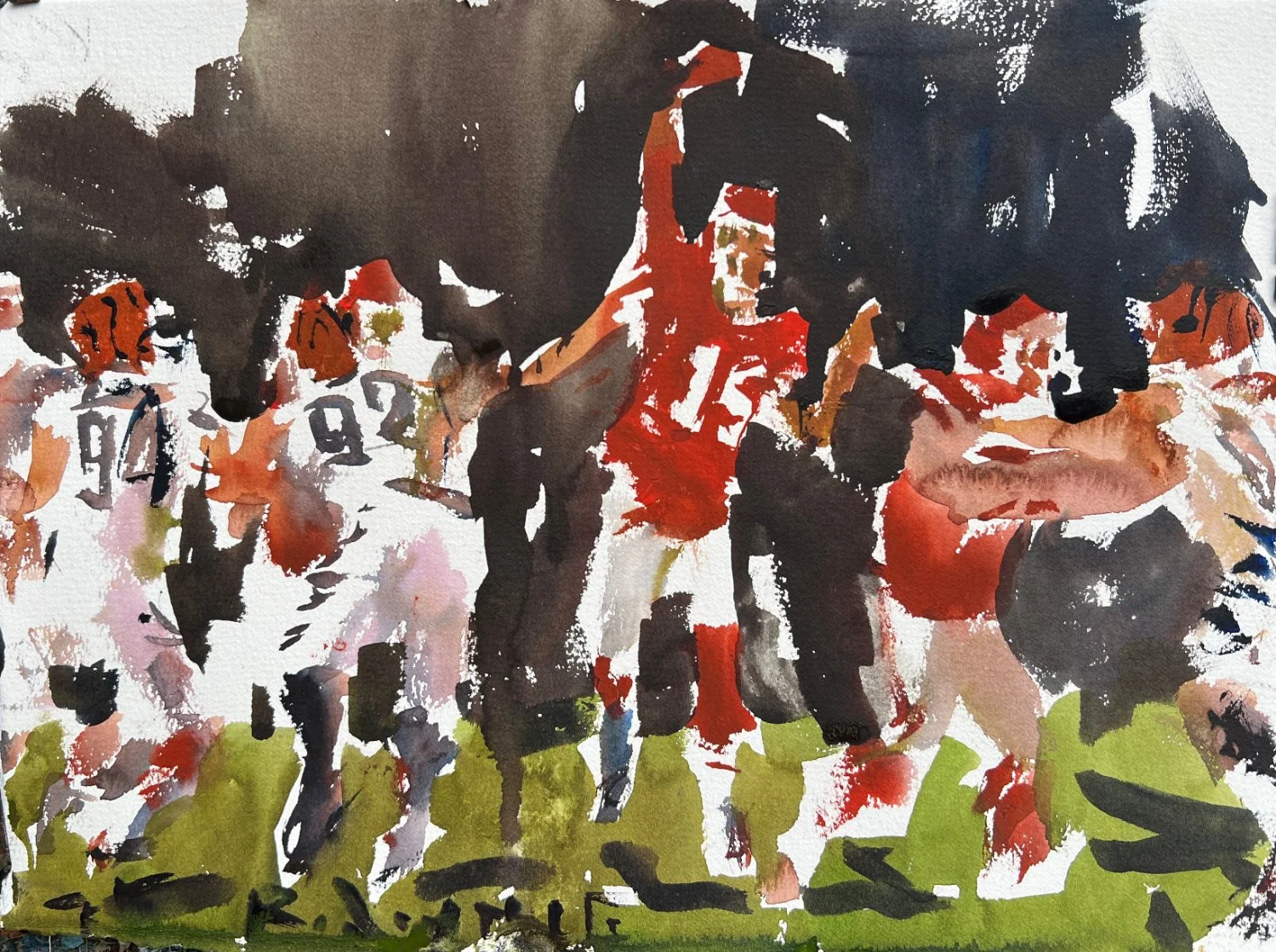 Watercolor painting of Kansas City Chiefs Patrick Mahomes