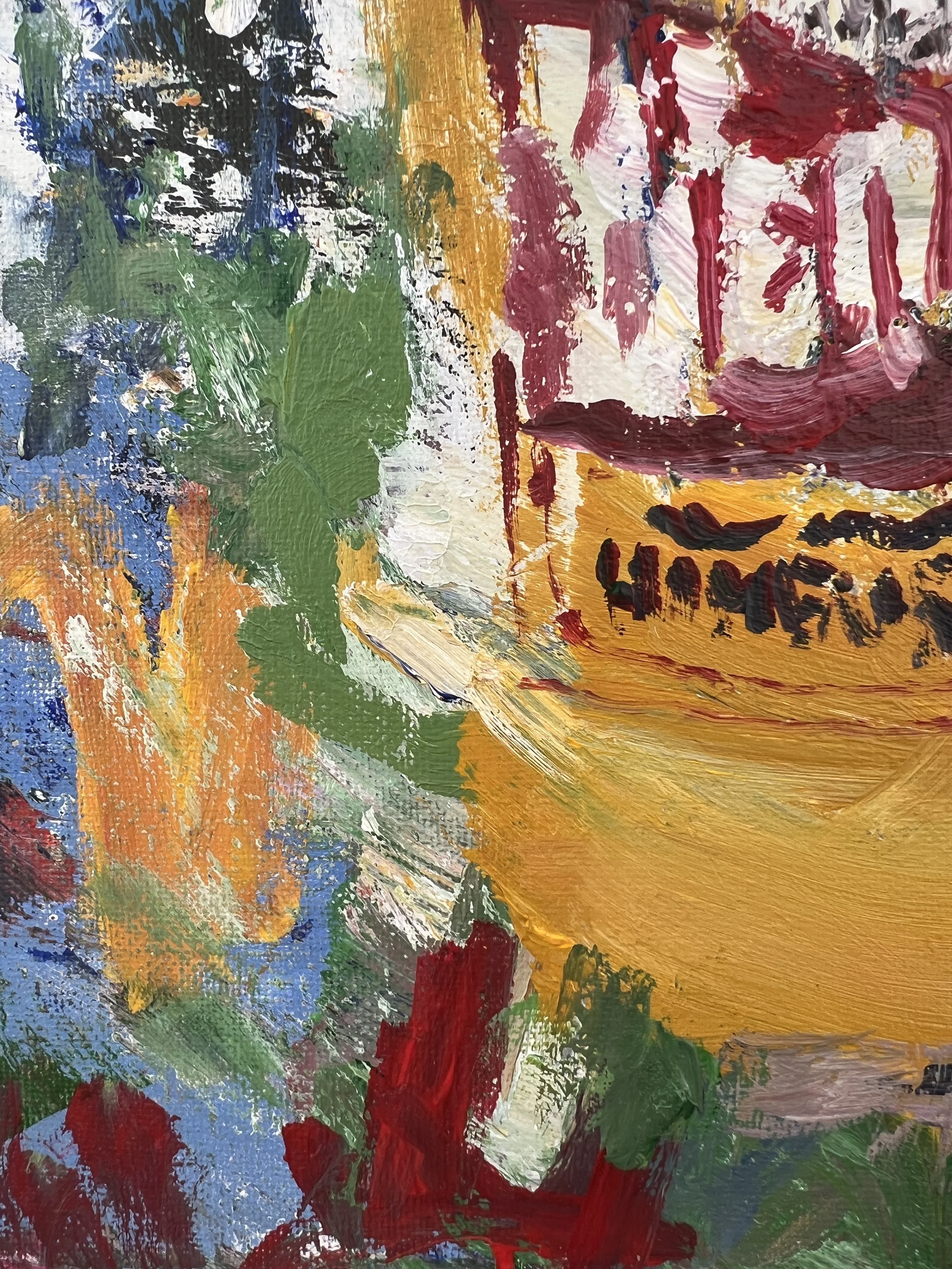 Bold expressive painting of Wendy's red cup with chocolate Frosty, acrylics on 14x11 canvas - close up 3