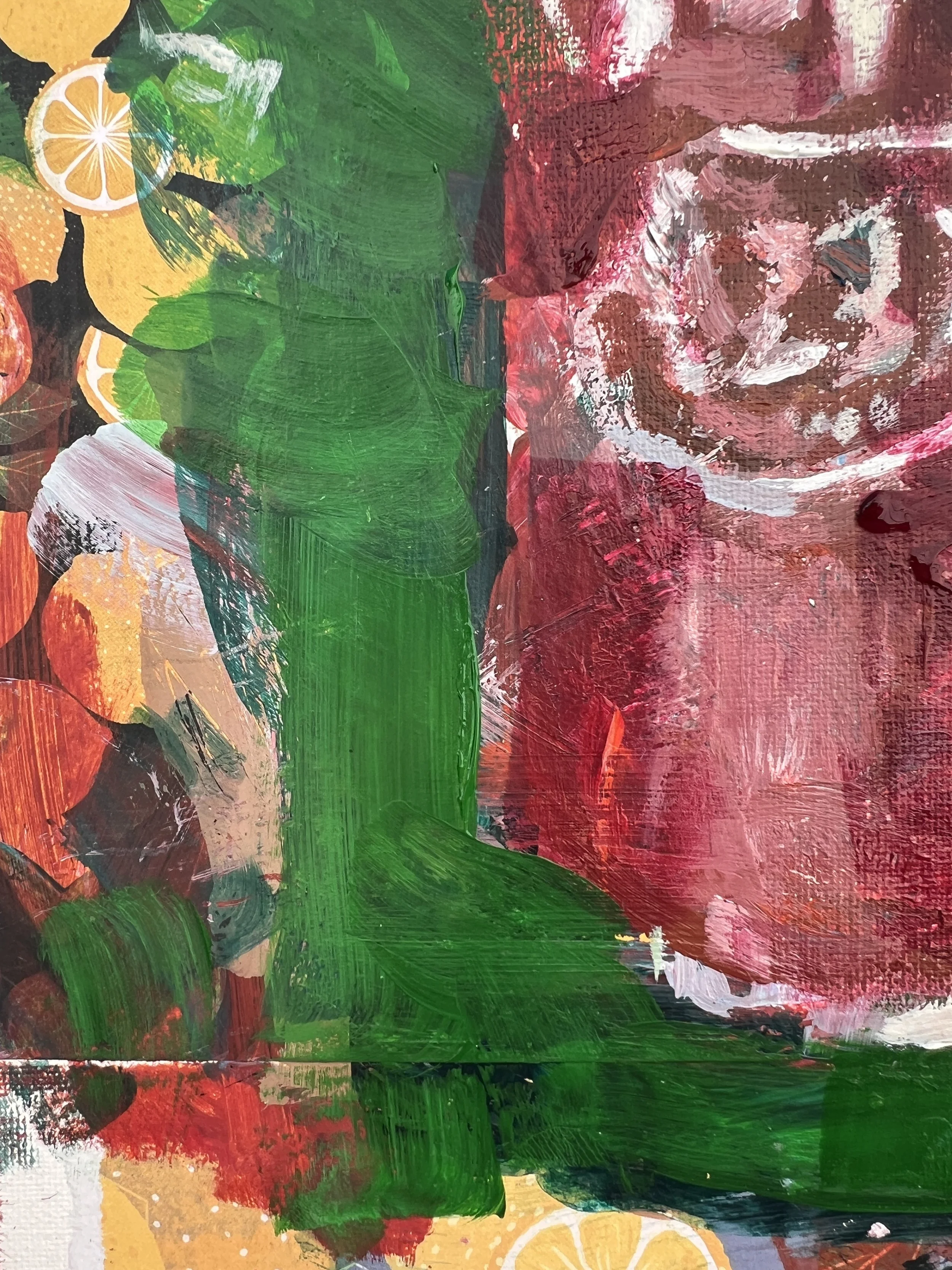 Texture detail of Bold expressive painting of Dr Pepper maroon can