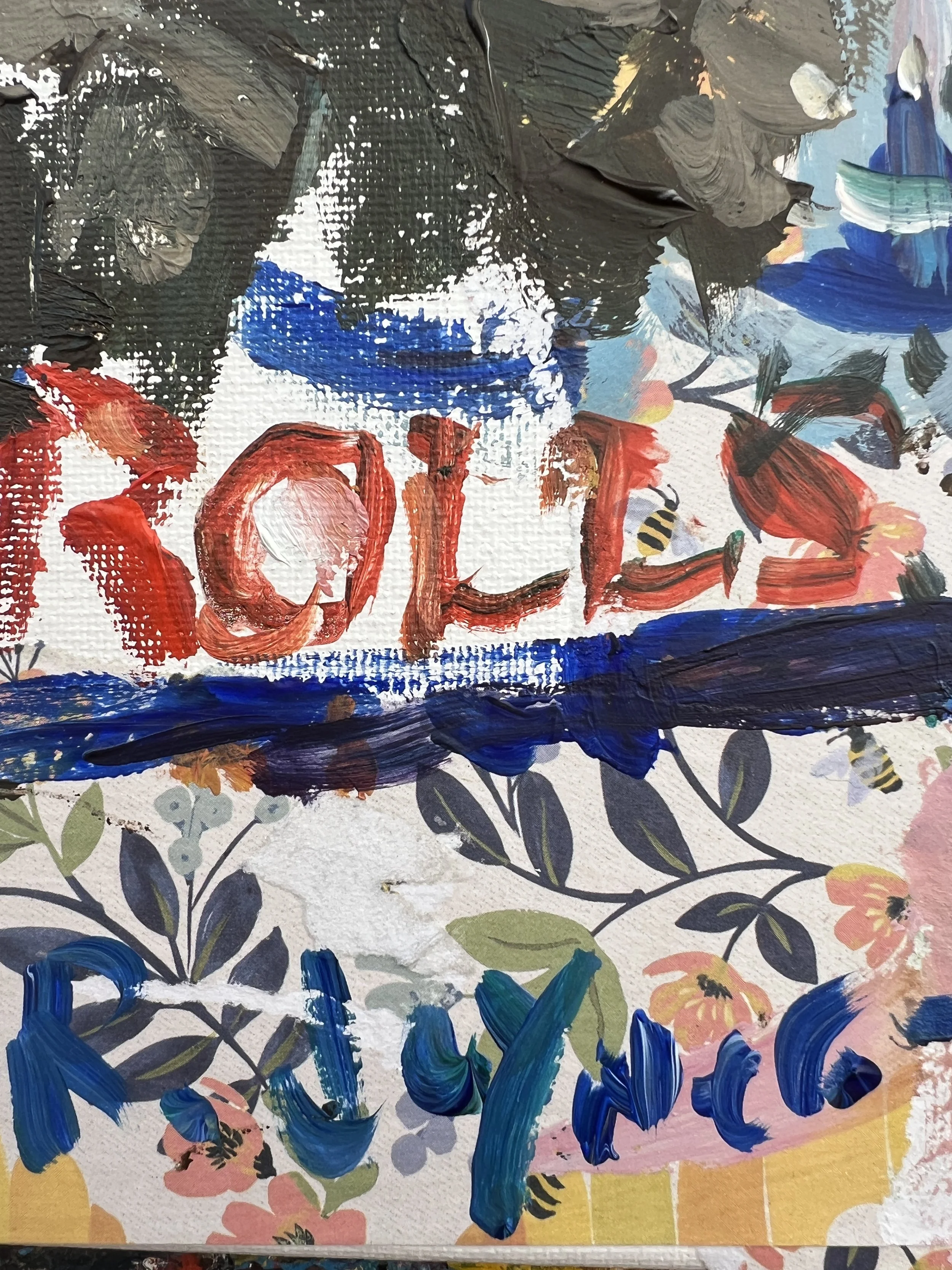 Texture detail of Bold expressive painting of Little Debbie Swiss Cake Rolls box