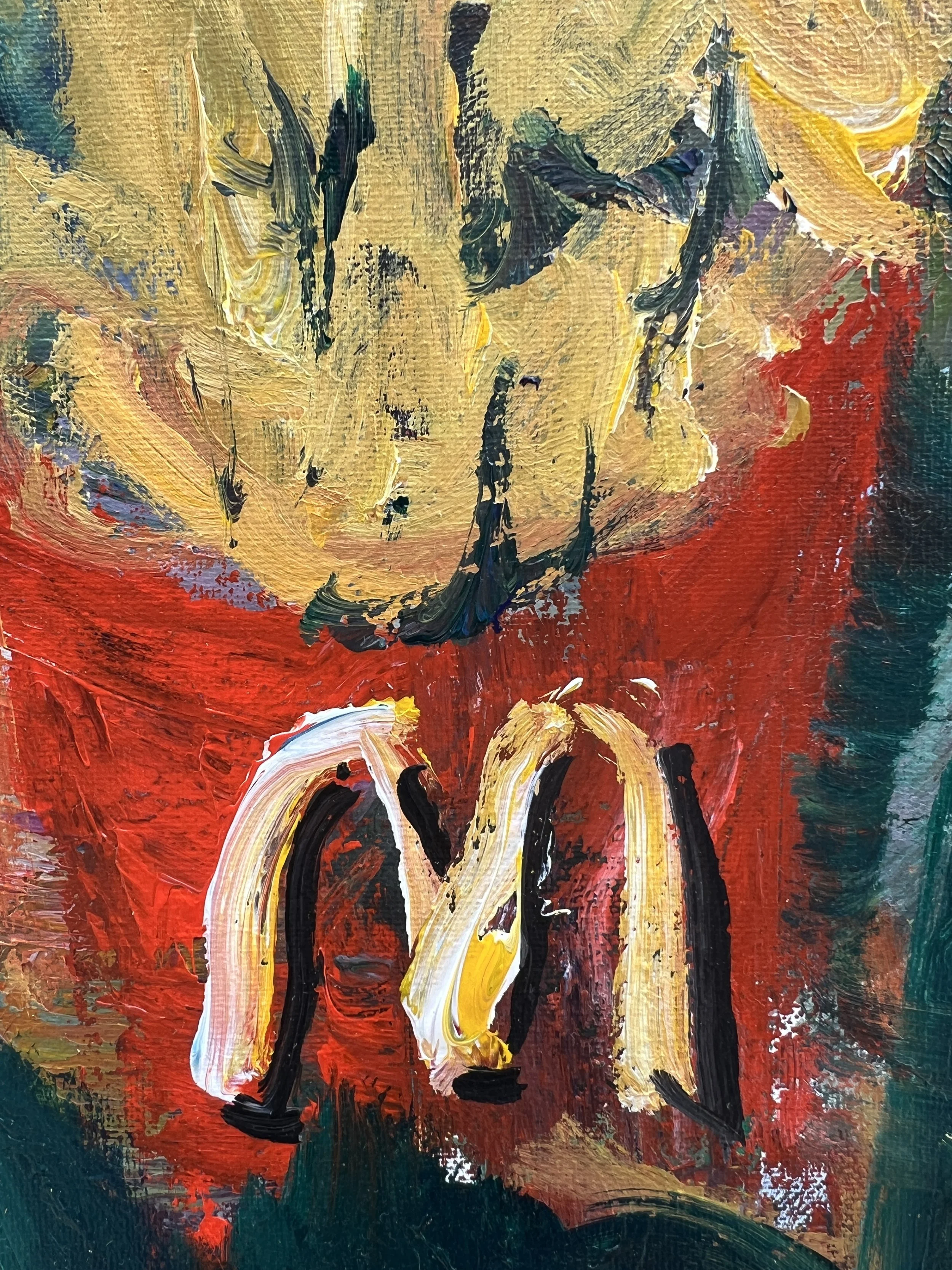 Detail view of Loose expressive original painting of McDonald's french fries