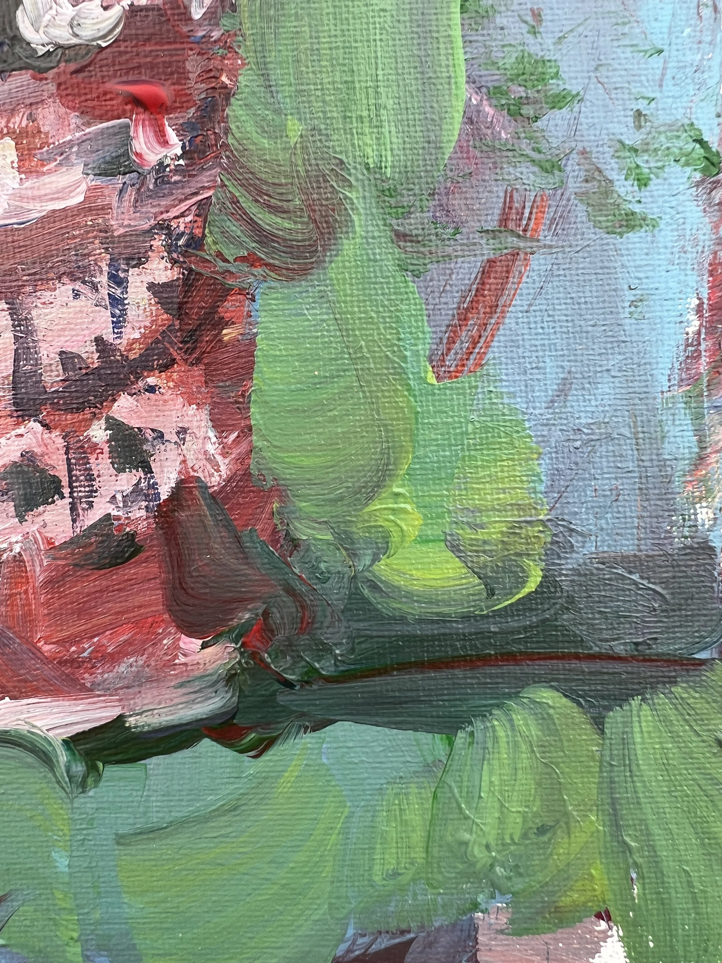 Texture detail of Loose expressive acrylic painting of a Rumford baking powder can