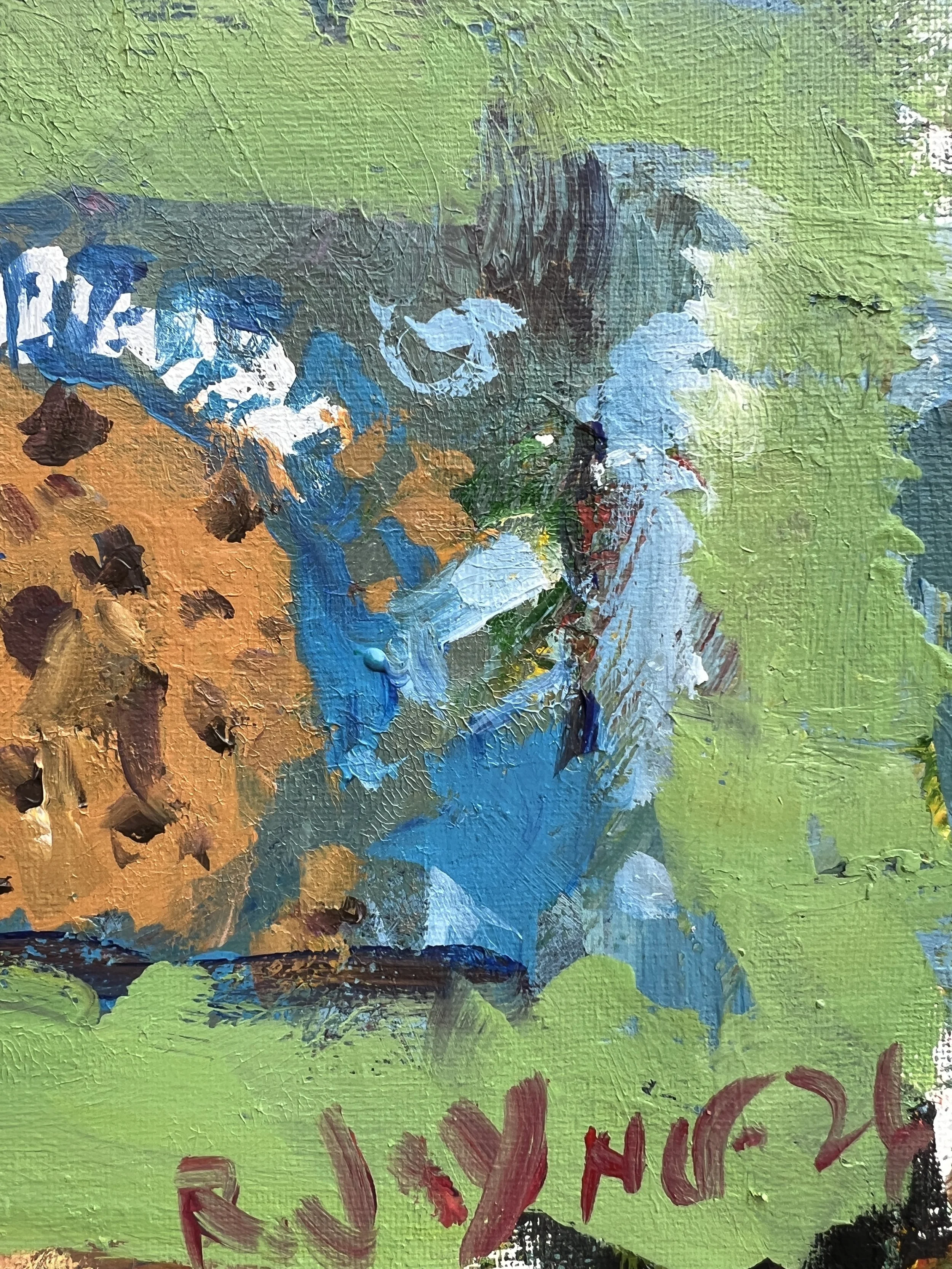 Vibrant, playful still life featuring a bag of Chips Ahoy cookies rendered in bold, expressive brushwork.close up 1