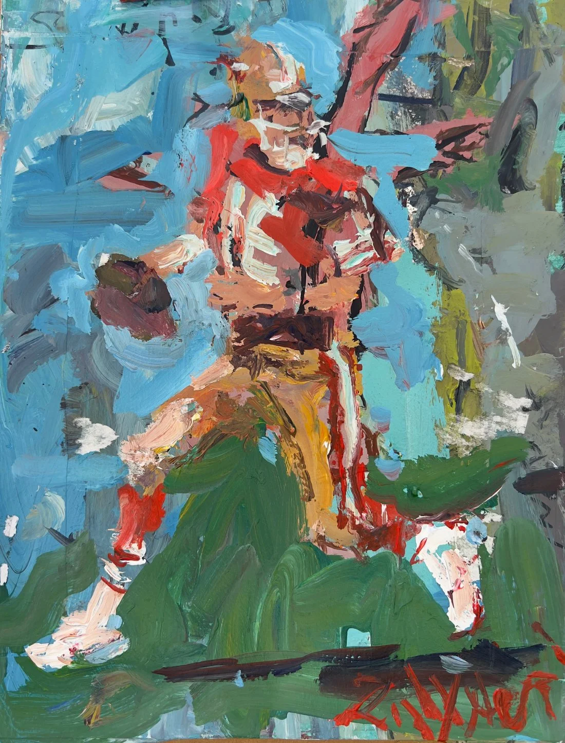 Loose and expressive painting of 49ers legend Joe Montana