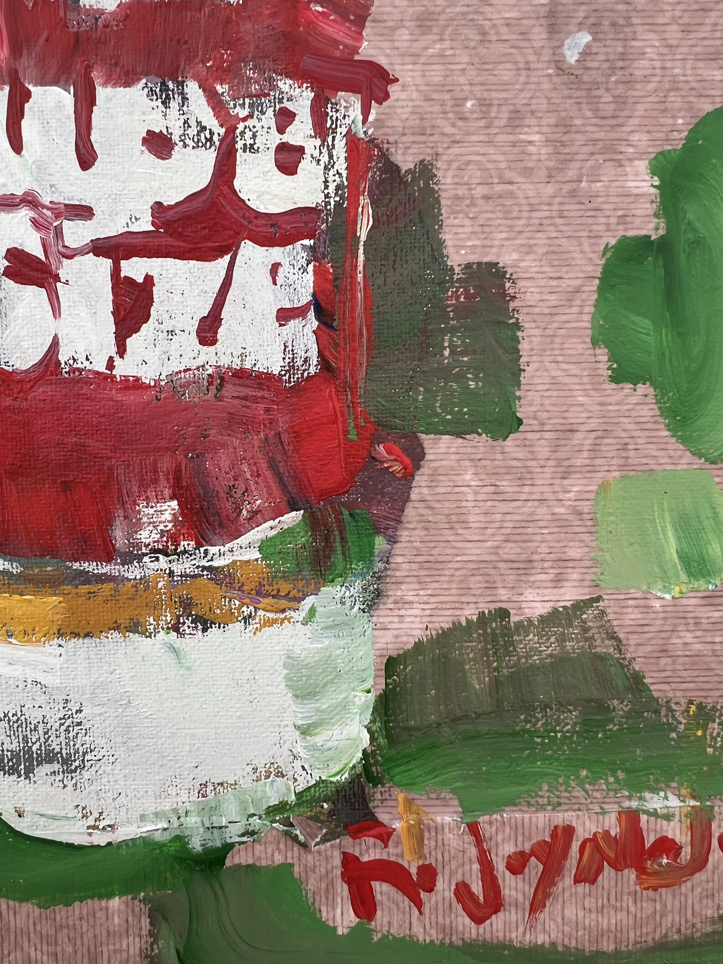 Bold expressive painting of Super Size McDonald's cup with golden arches and collage elements, acrylics on 14x11 canvas - close up 4