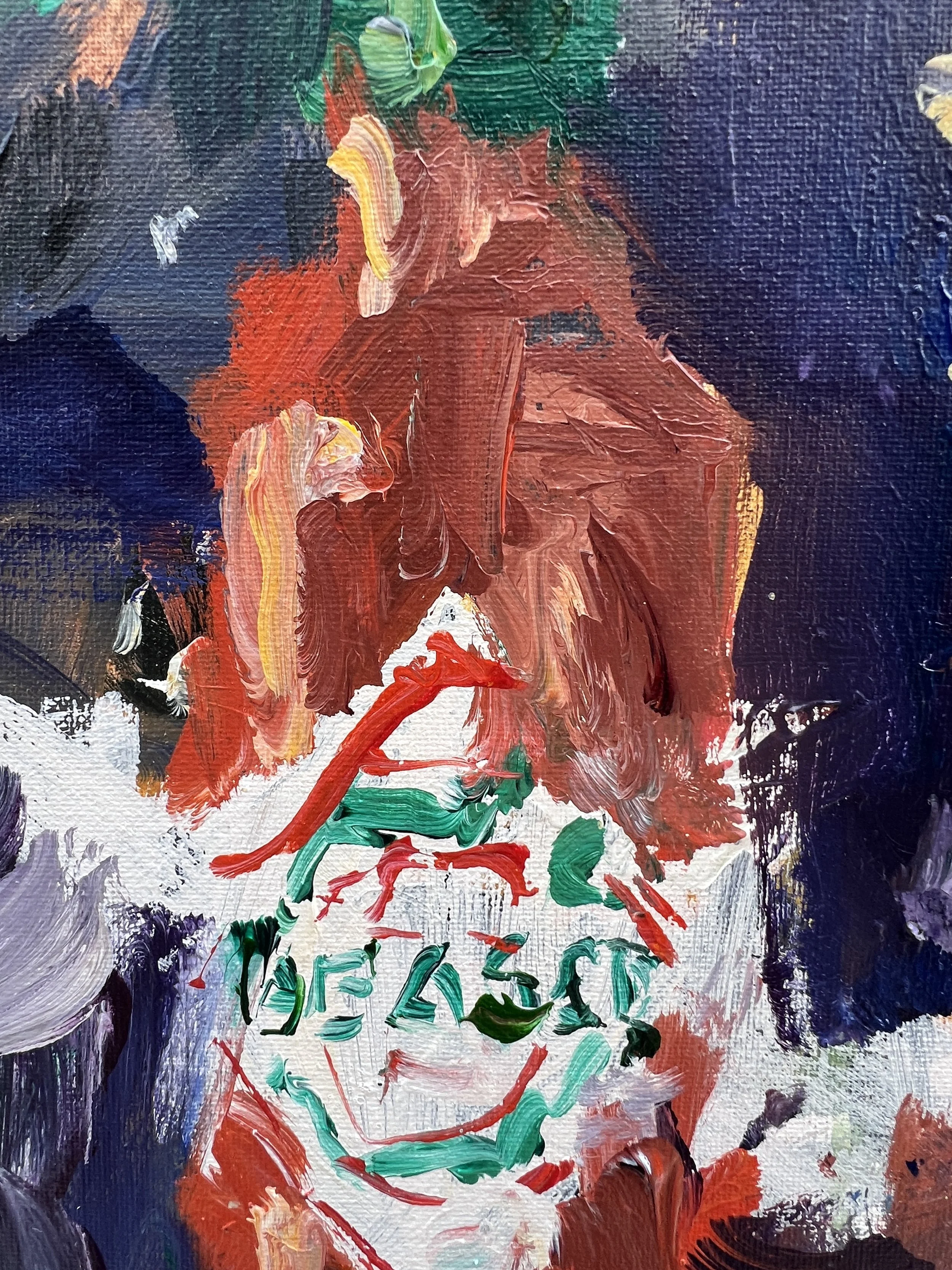 Close-up detail of Loose expressive original painting of Tabasco sauce bottle