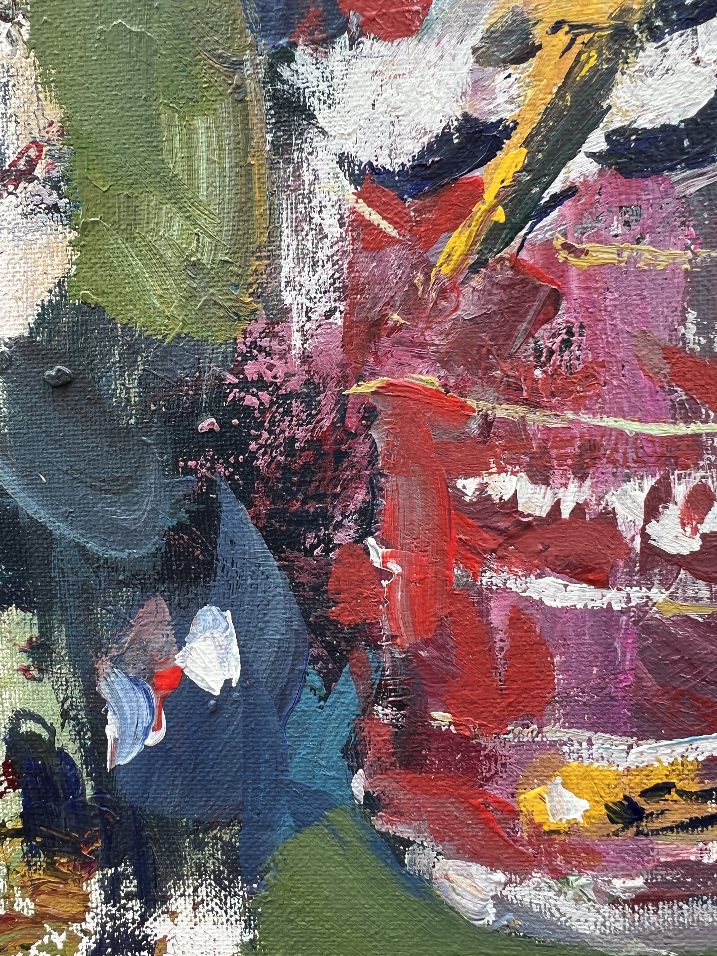 Bold expressive painting of Jolt Cola red soda can with lightning bolt logo, acrylics on 14x11 canvas - close up 3