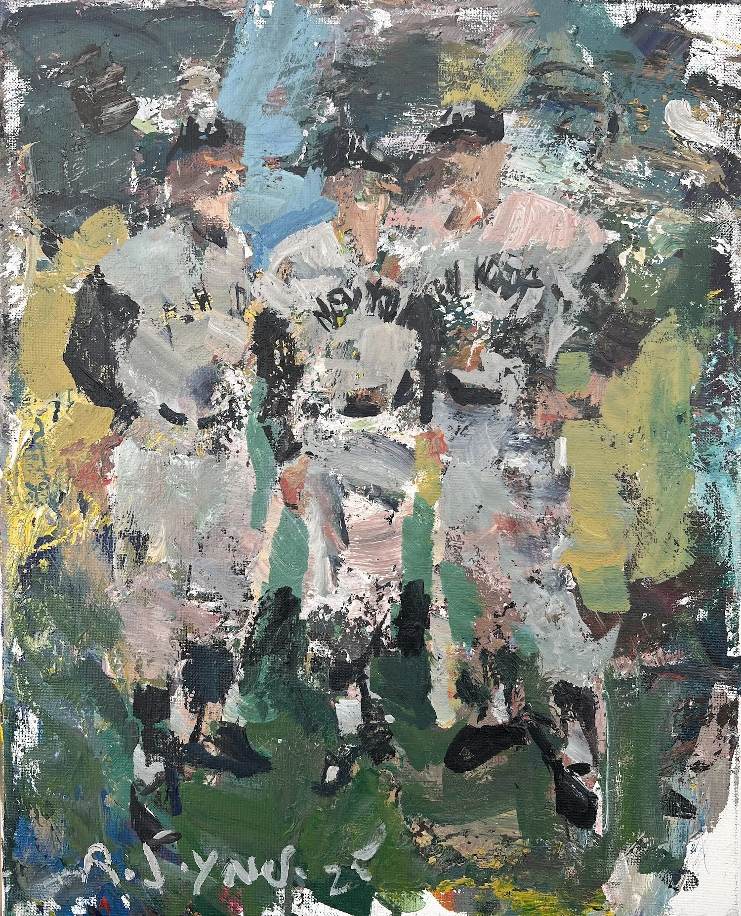 Original painting depicting Yankee baseball legends Maris, Mantle and Howard