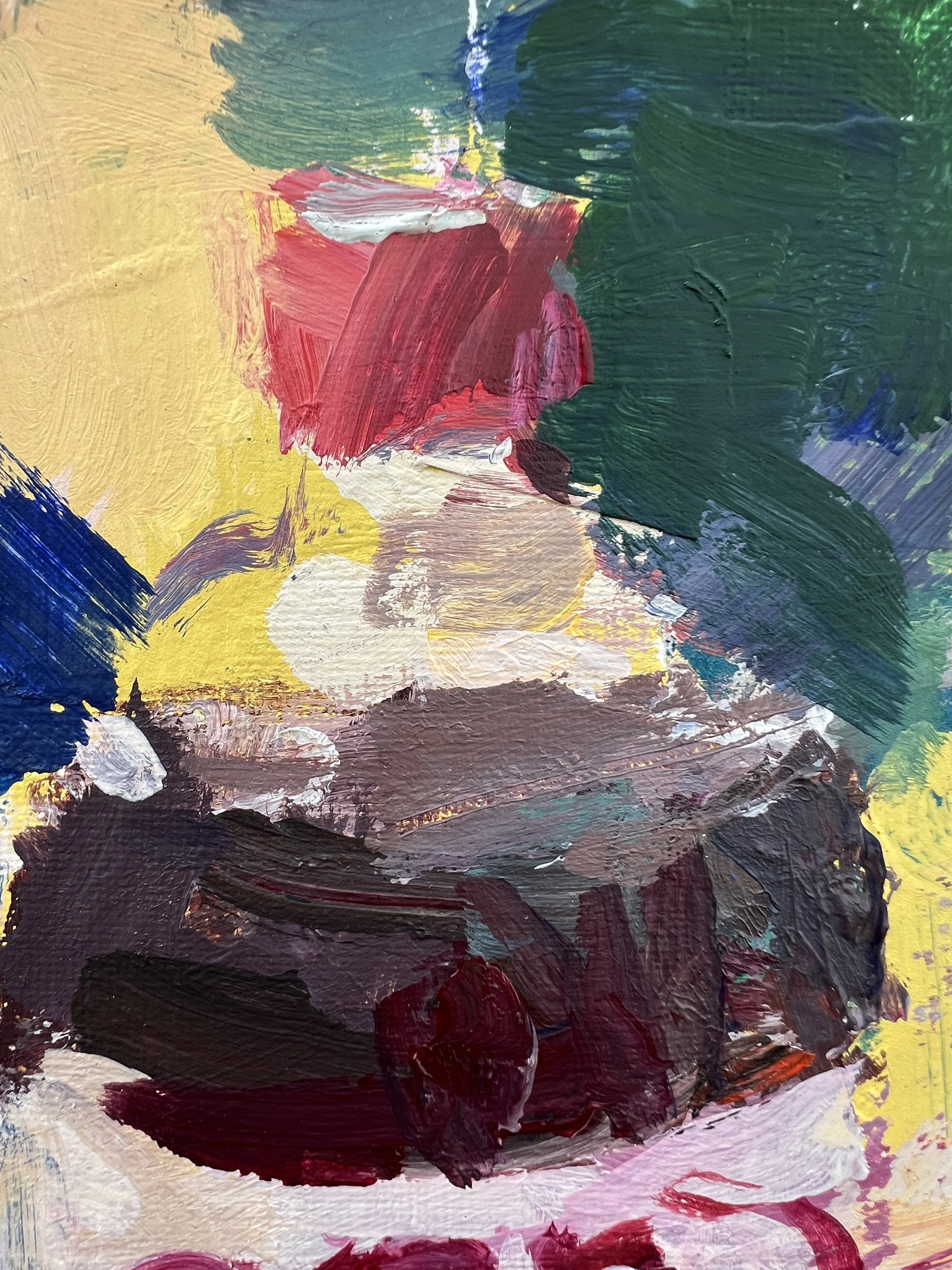 Detail view of Bold expressive original painting of a Diet Dr Pepper one-liter soda bottle