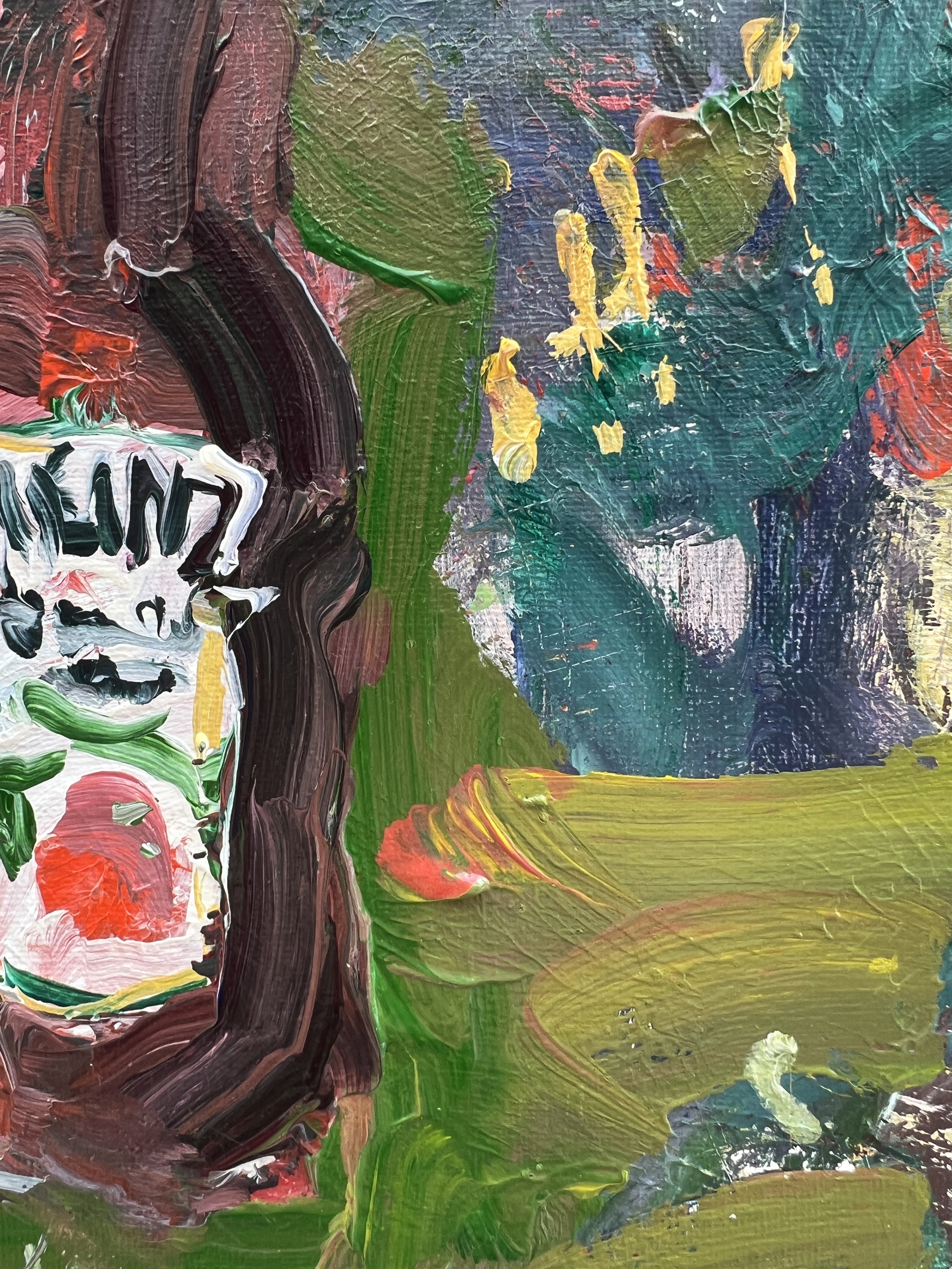 Texture detail of Loose expressive original painting of Heinz ketchup bottle