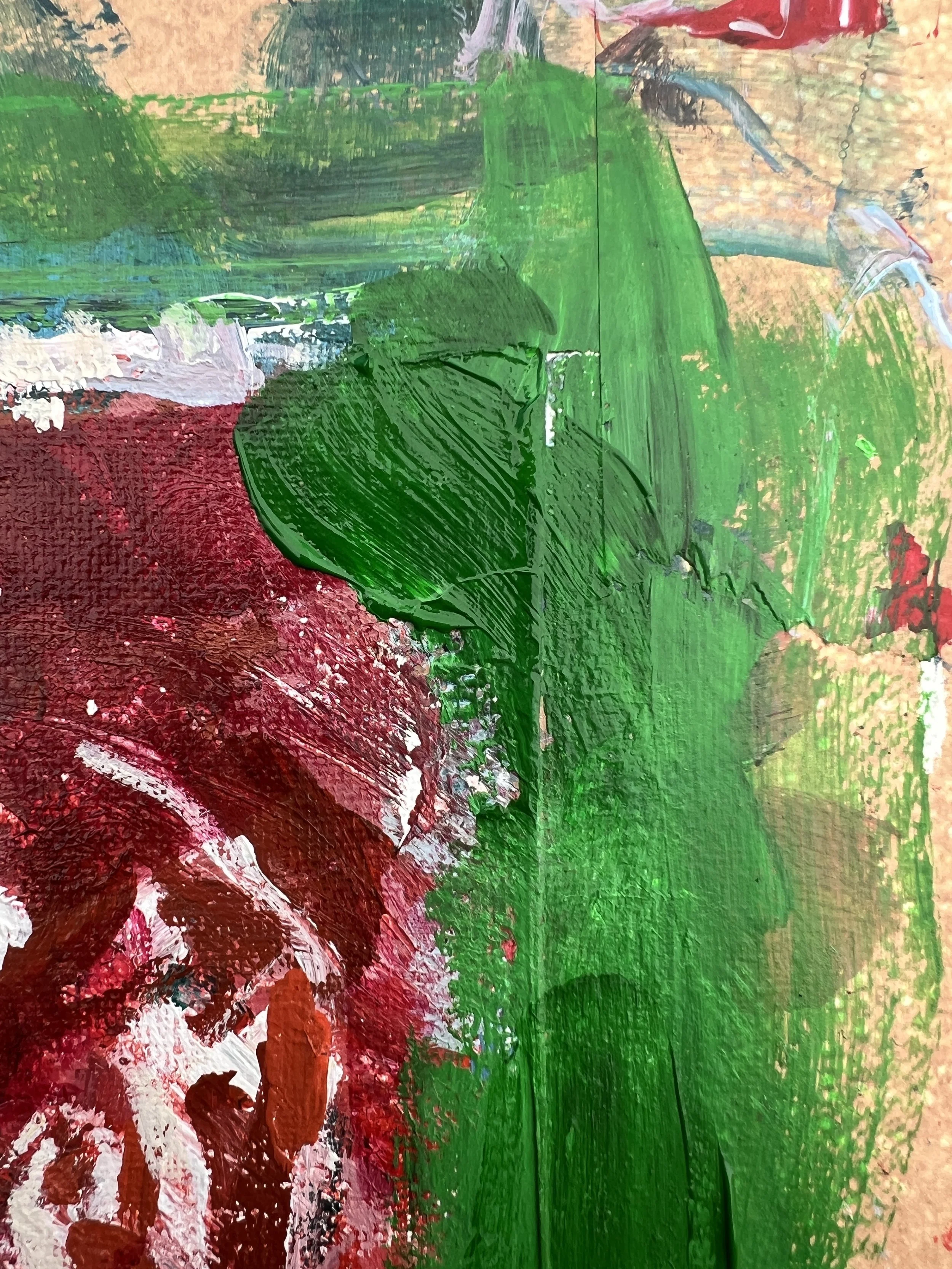 Close-up of Bold expressive painting of Dr Pepper maroon can