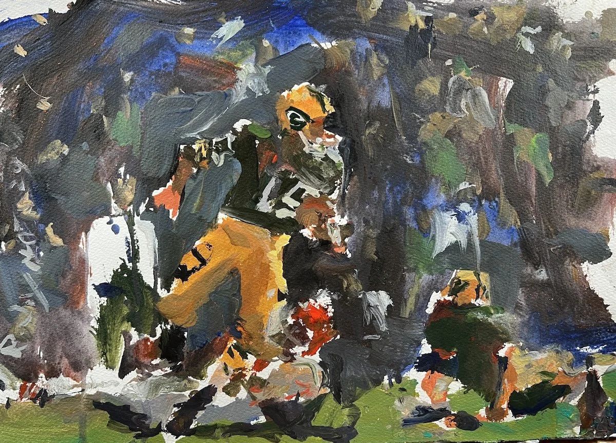 Green Bay Packers painting with legend Bart Starr