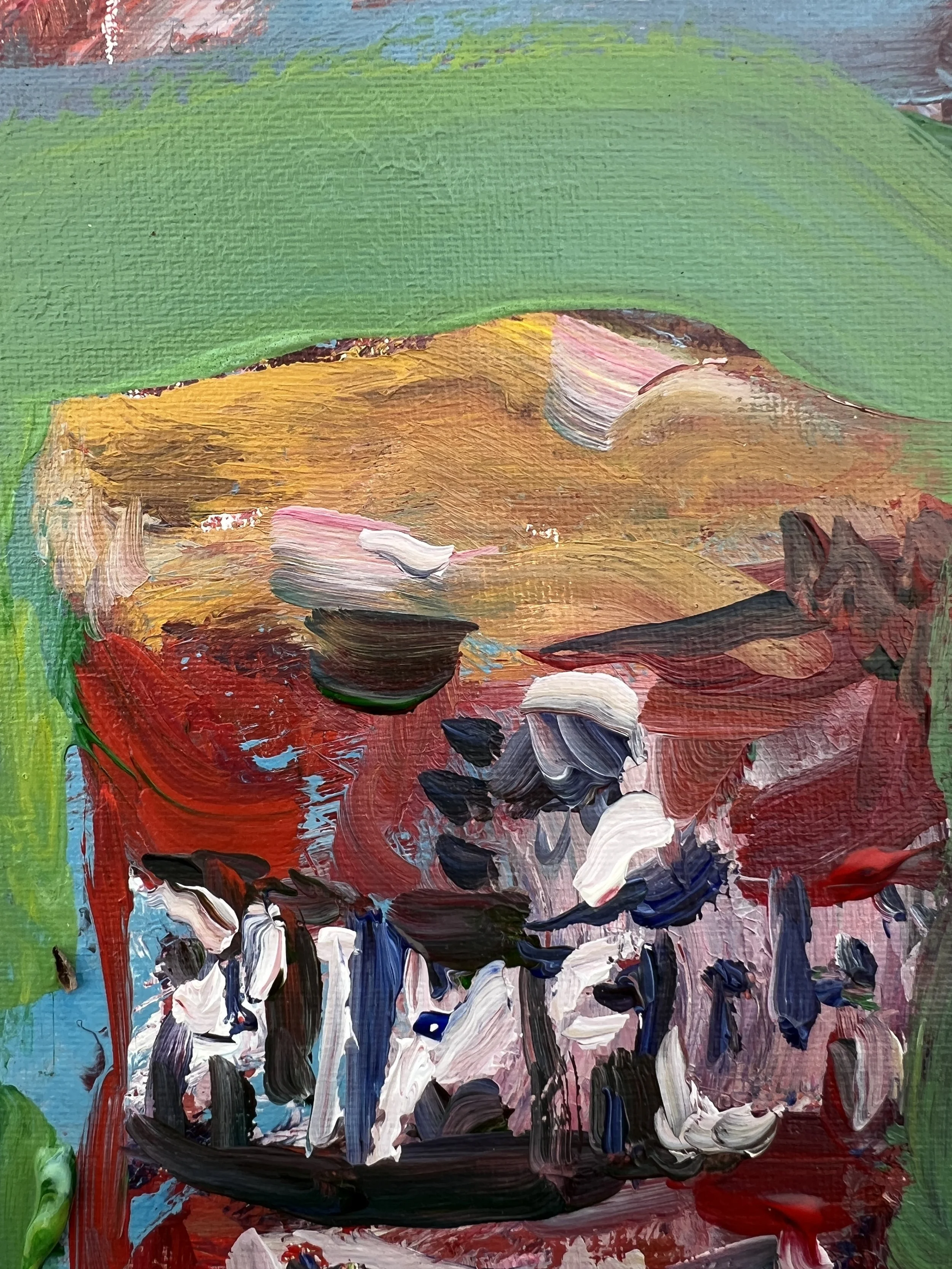 Detail view of Loose expressive acrylic painting of a Rumford baking powder can