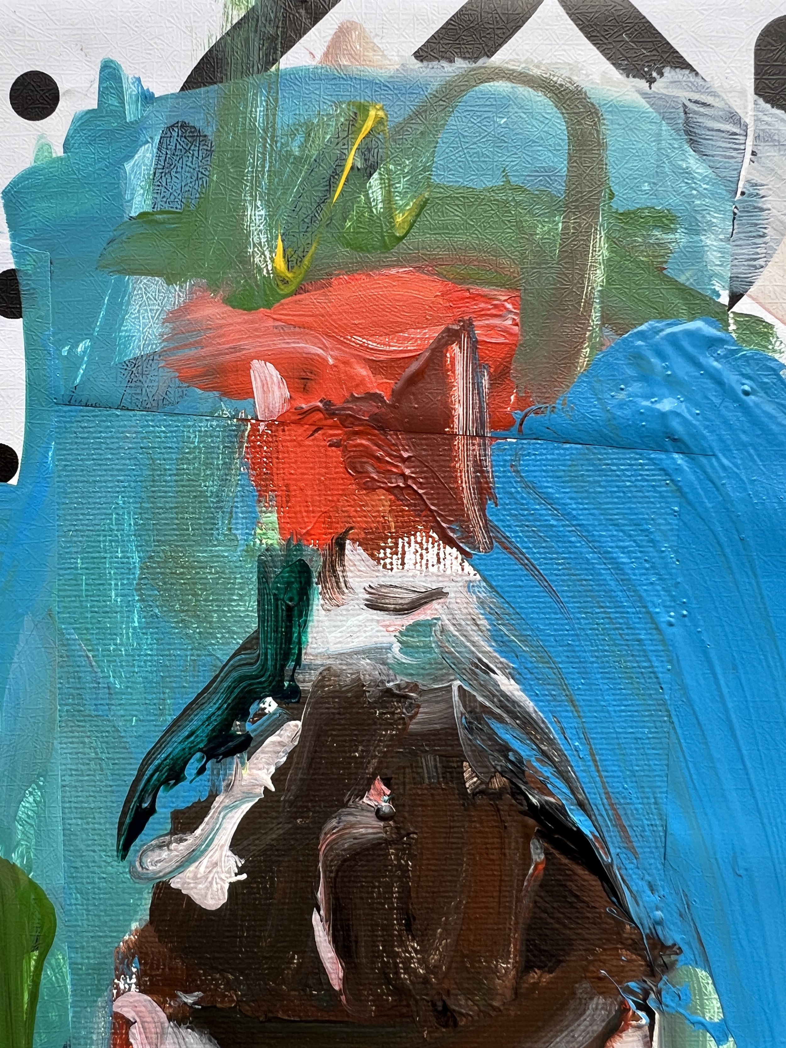 Detail view of Bold expressive painting of McCormick Pure Vanilla Extract brown bottle