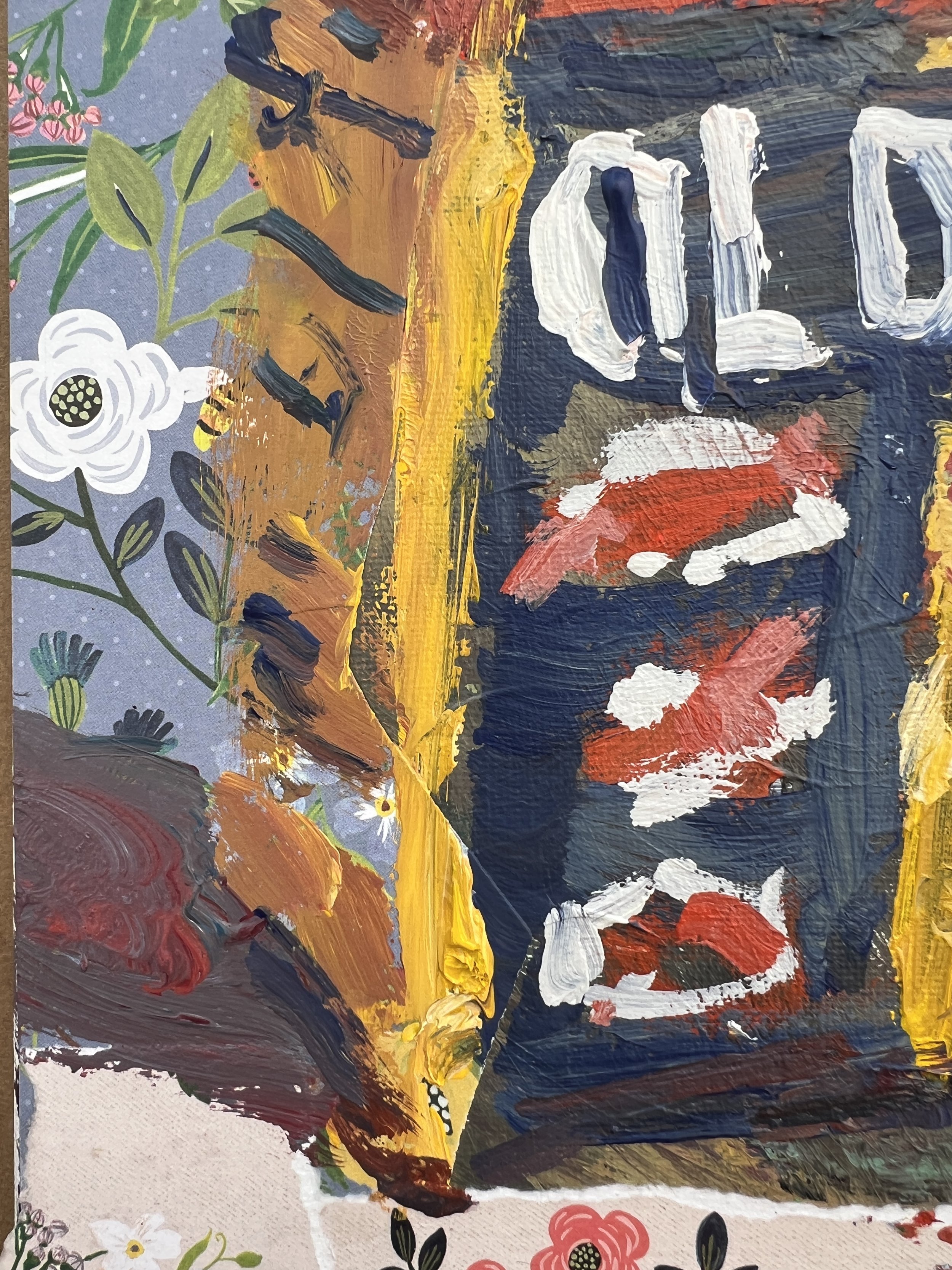 Texture detail of Loose expressive original painting of Old Bay seasoning can