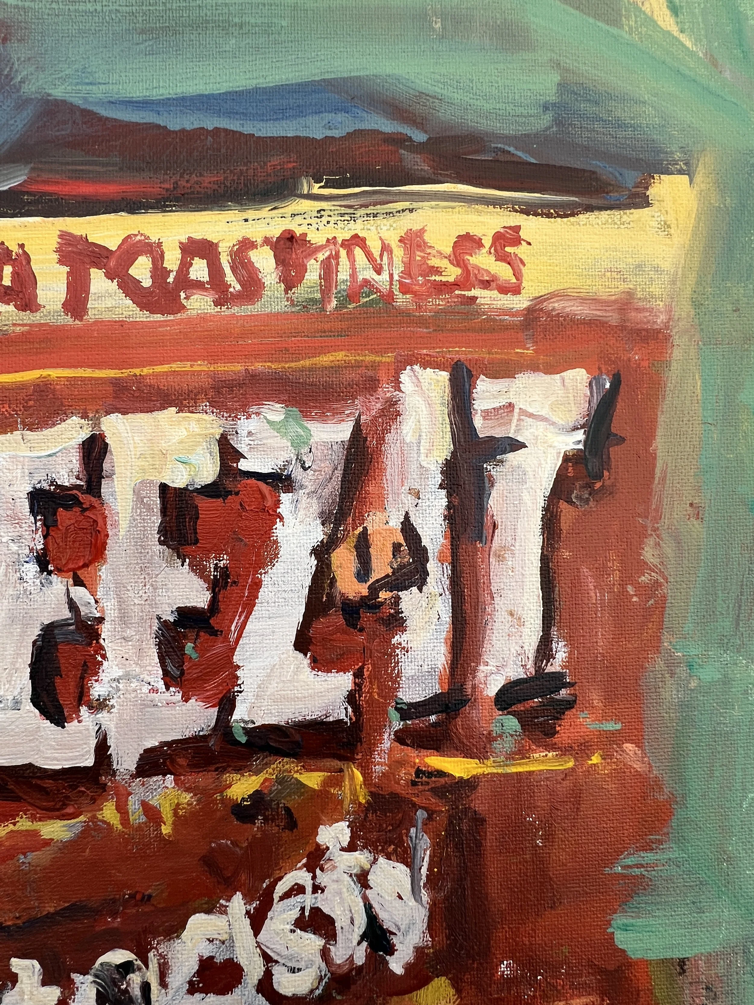Close-up of Loose expressive acrylic painting of Cheez-It Extra Toastiness box