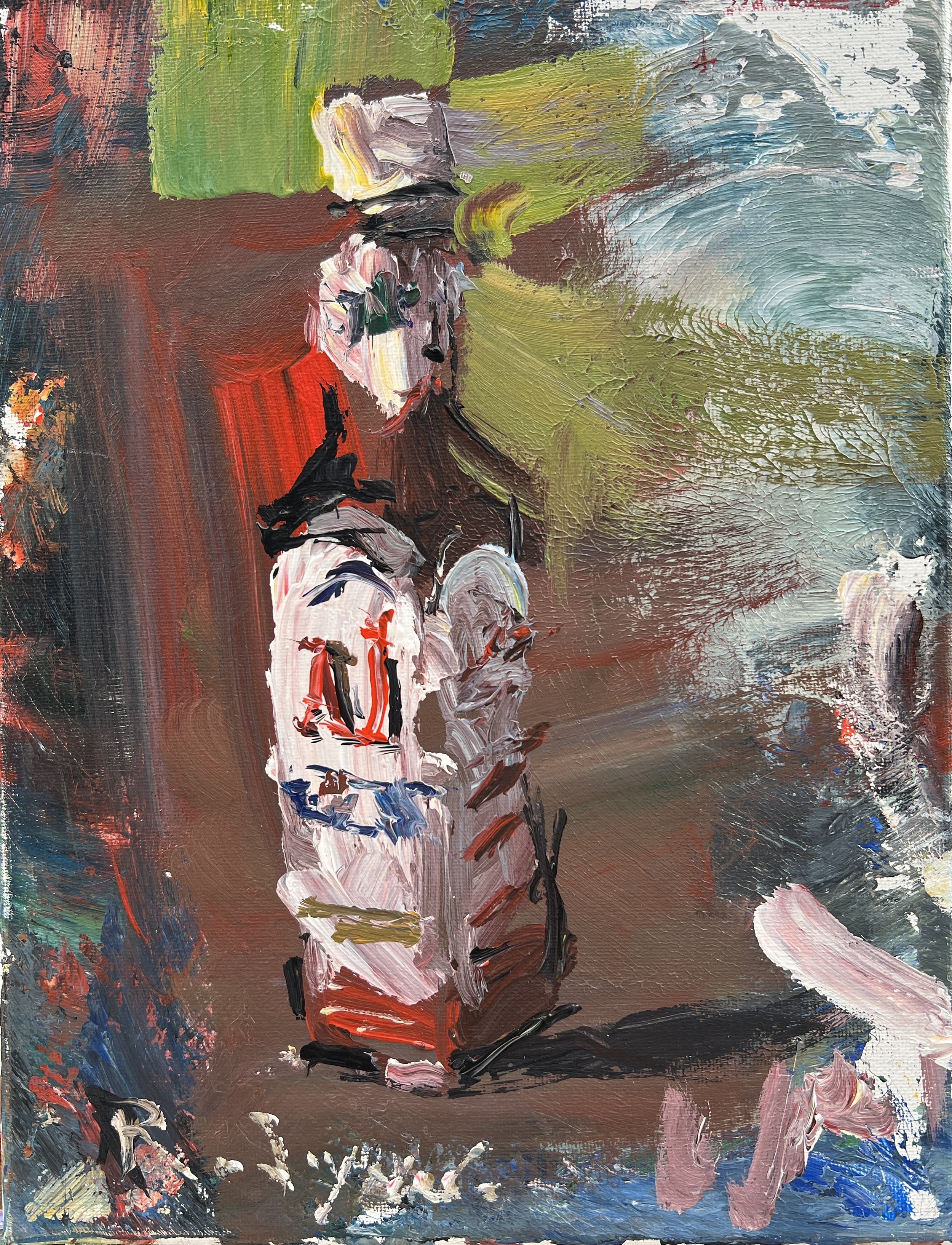 Loose expressive original painting of A1 Steak Sauce bottle in red, brown and white on canvas - kitchen wall art