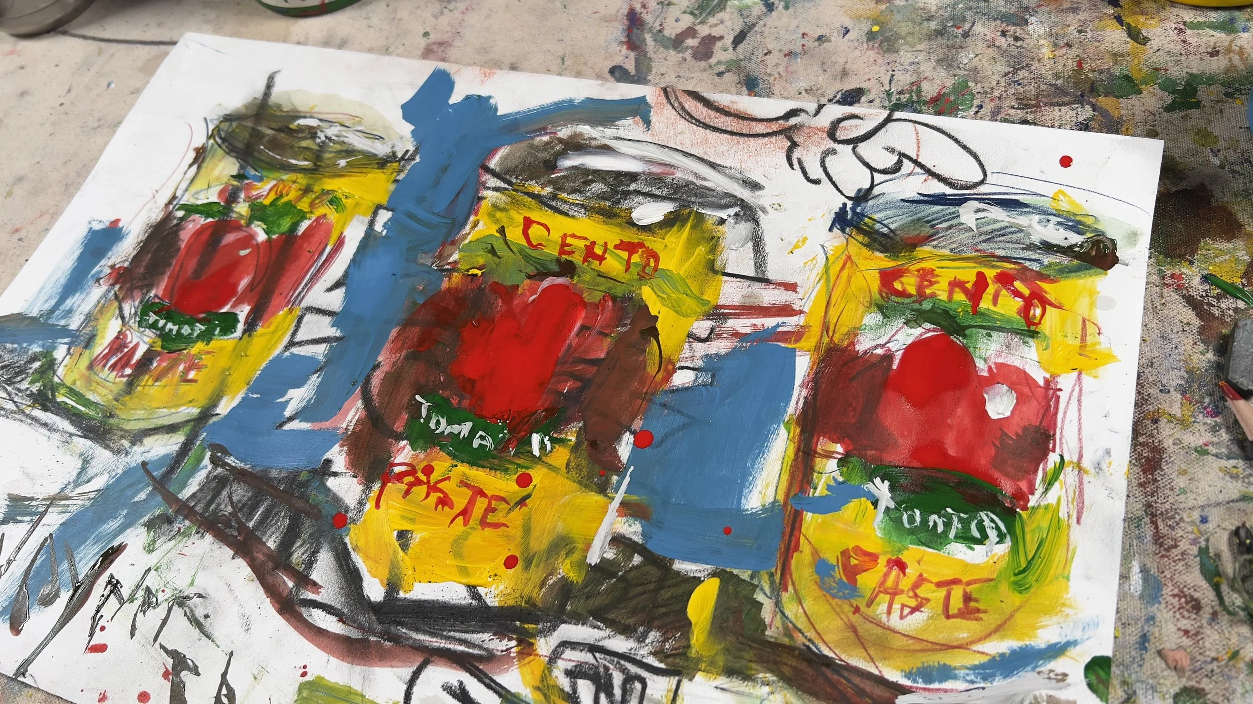 Mixed media still-life drawing