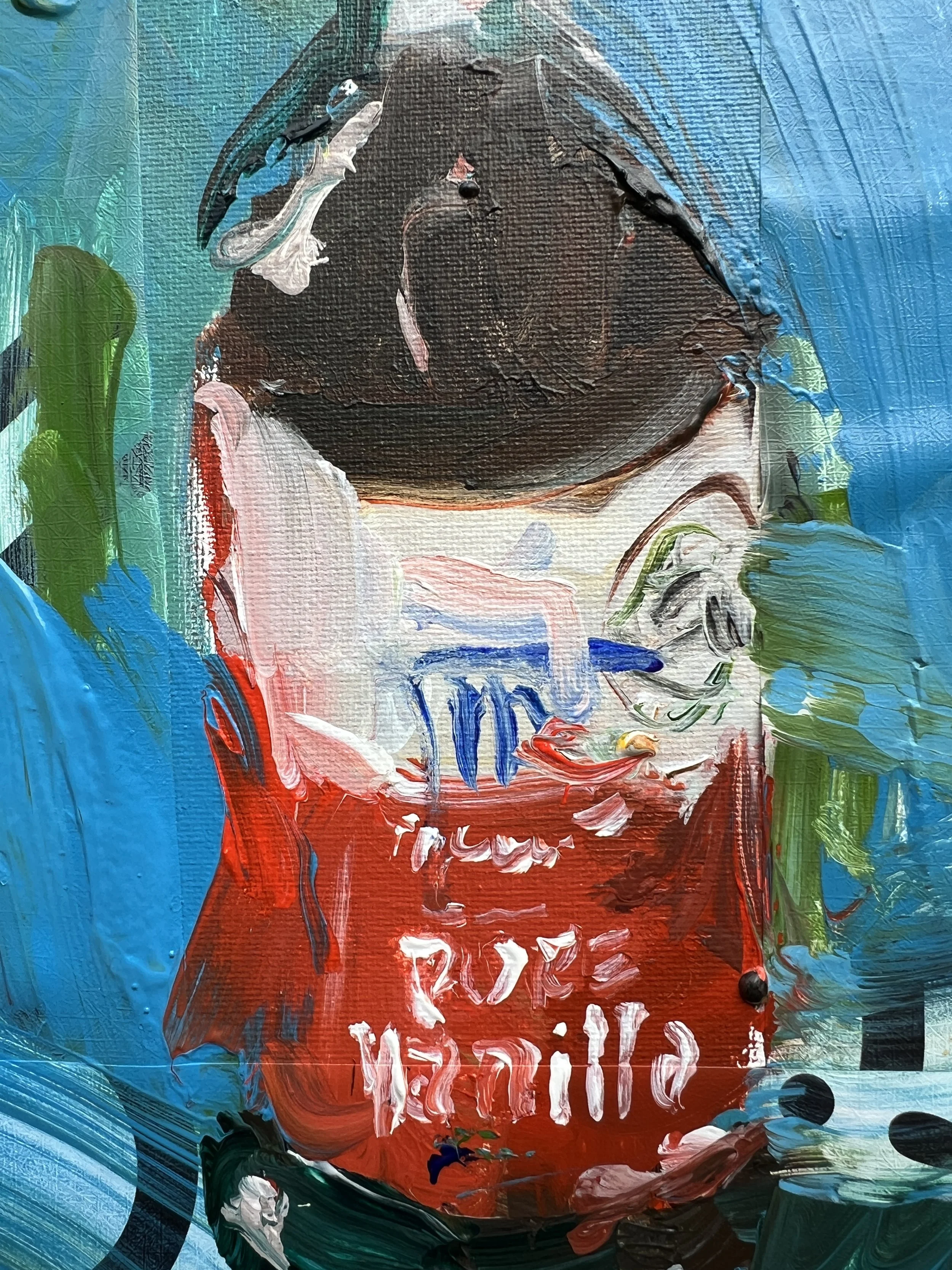 Close-up of Bold expressive painting of McCormick Pure Vanilla Extract brown bottle