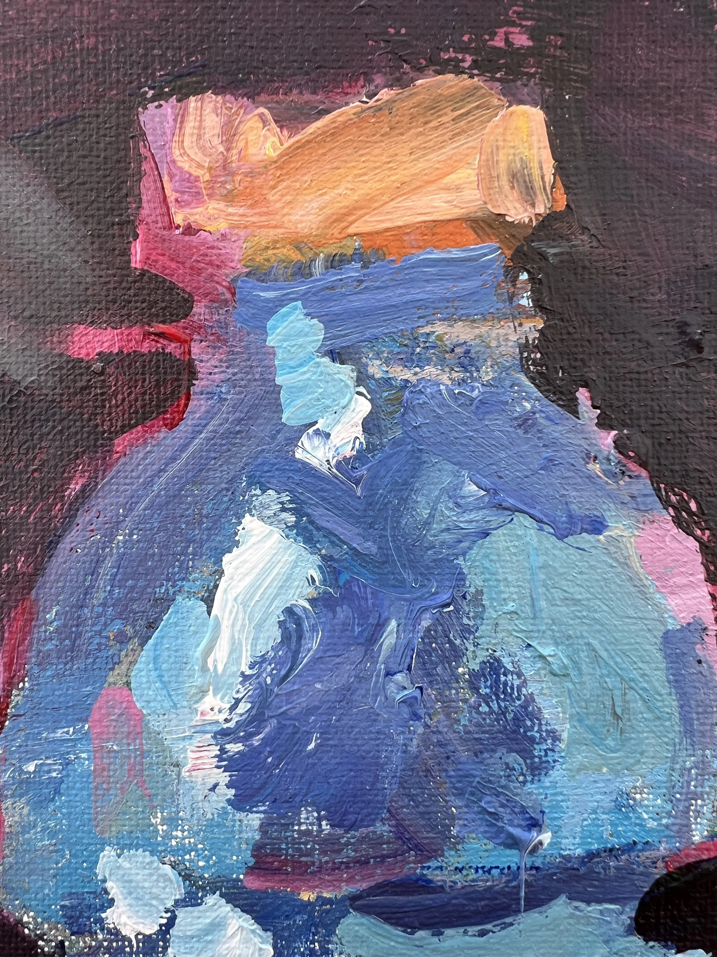 Expressive acrylic painting of an energy drink bottle with bold colors and dark abstract background close up 1