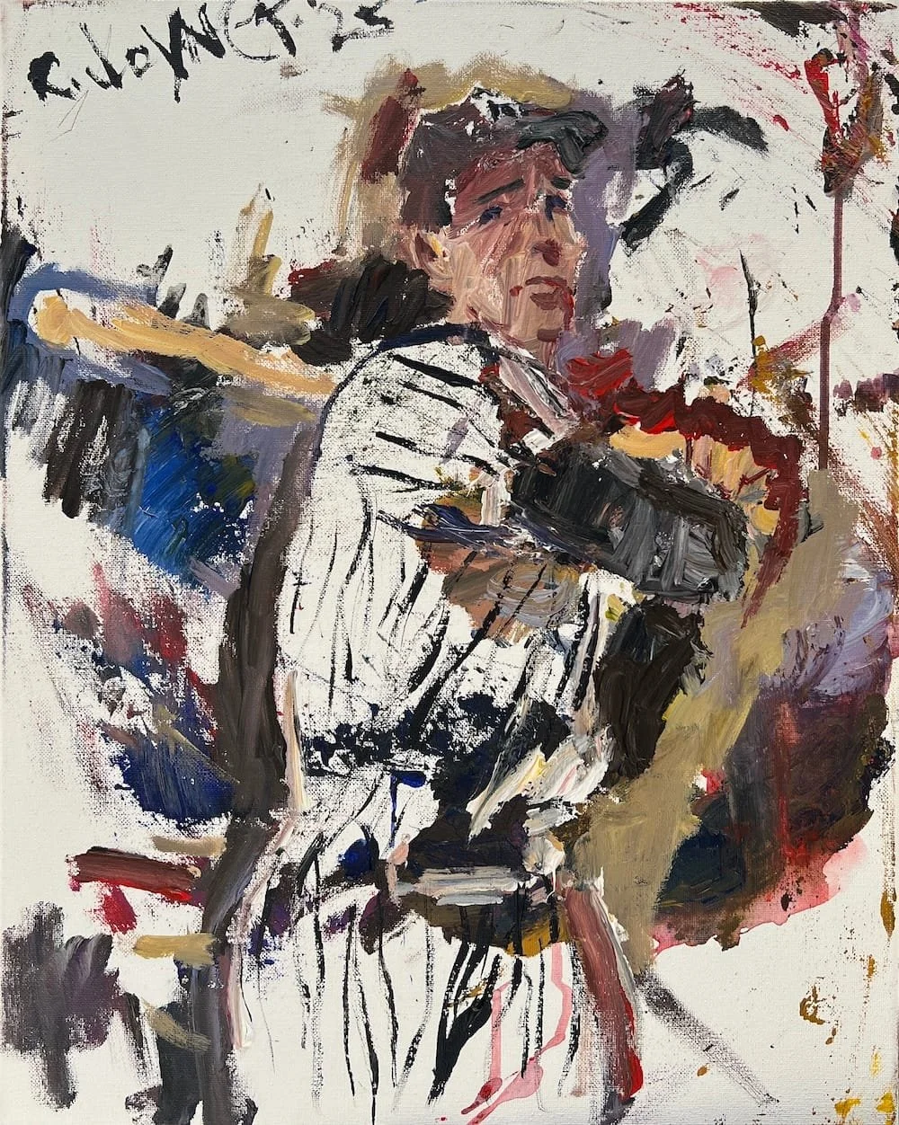 Unique portrait of Yankees great Joe DiMaggio with loose lines and bold brushwork