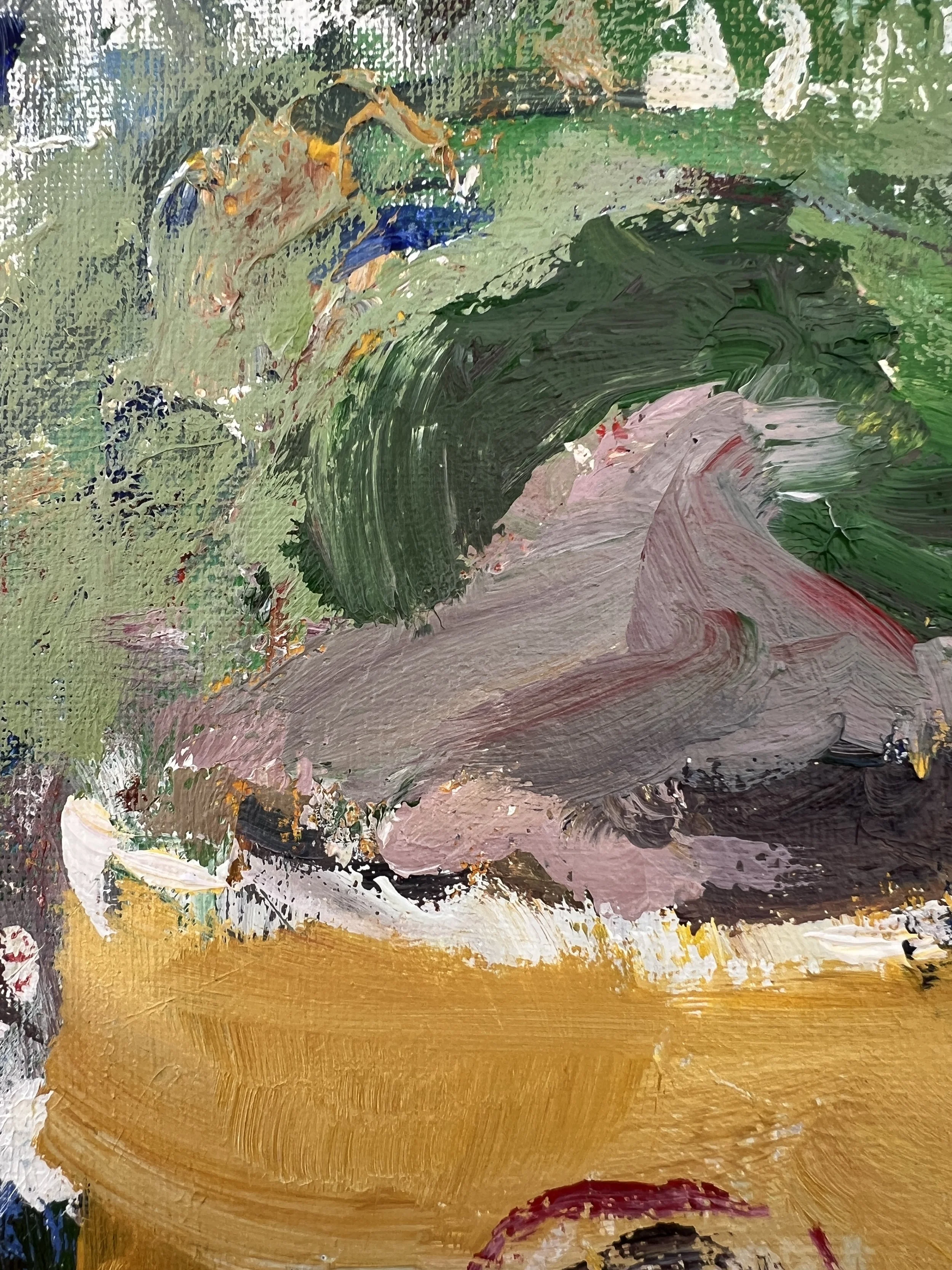 Bold expressive painting of Wendy's red cup with chocolate Frosty, acrylics on 14x11 canvas - close up 1