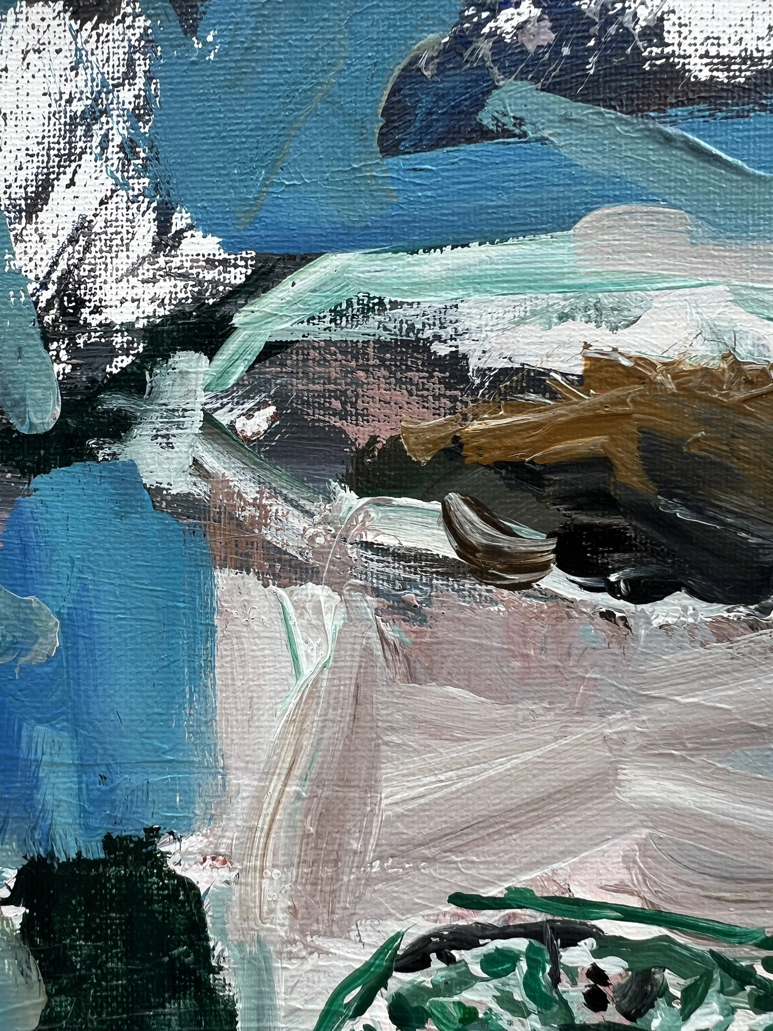 Detail view of Loose expressive original painting of Starbucks to-go coffee cup