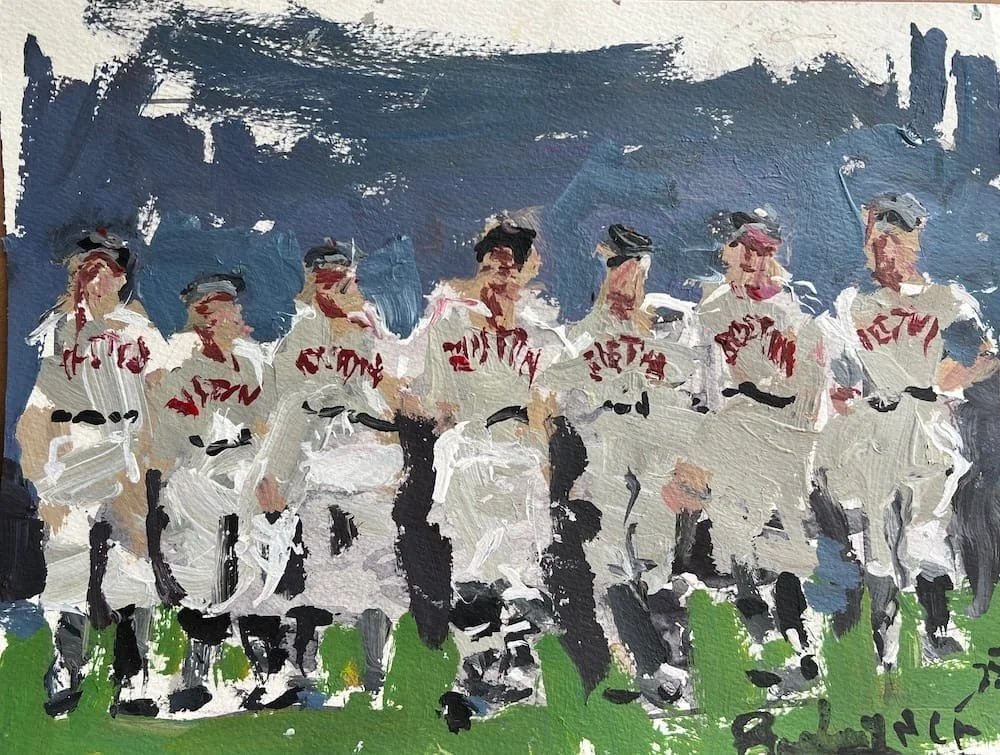 Colorful mixed media portrait of Boston Red Sox legends